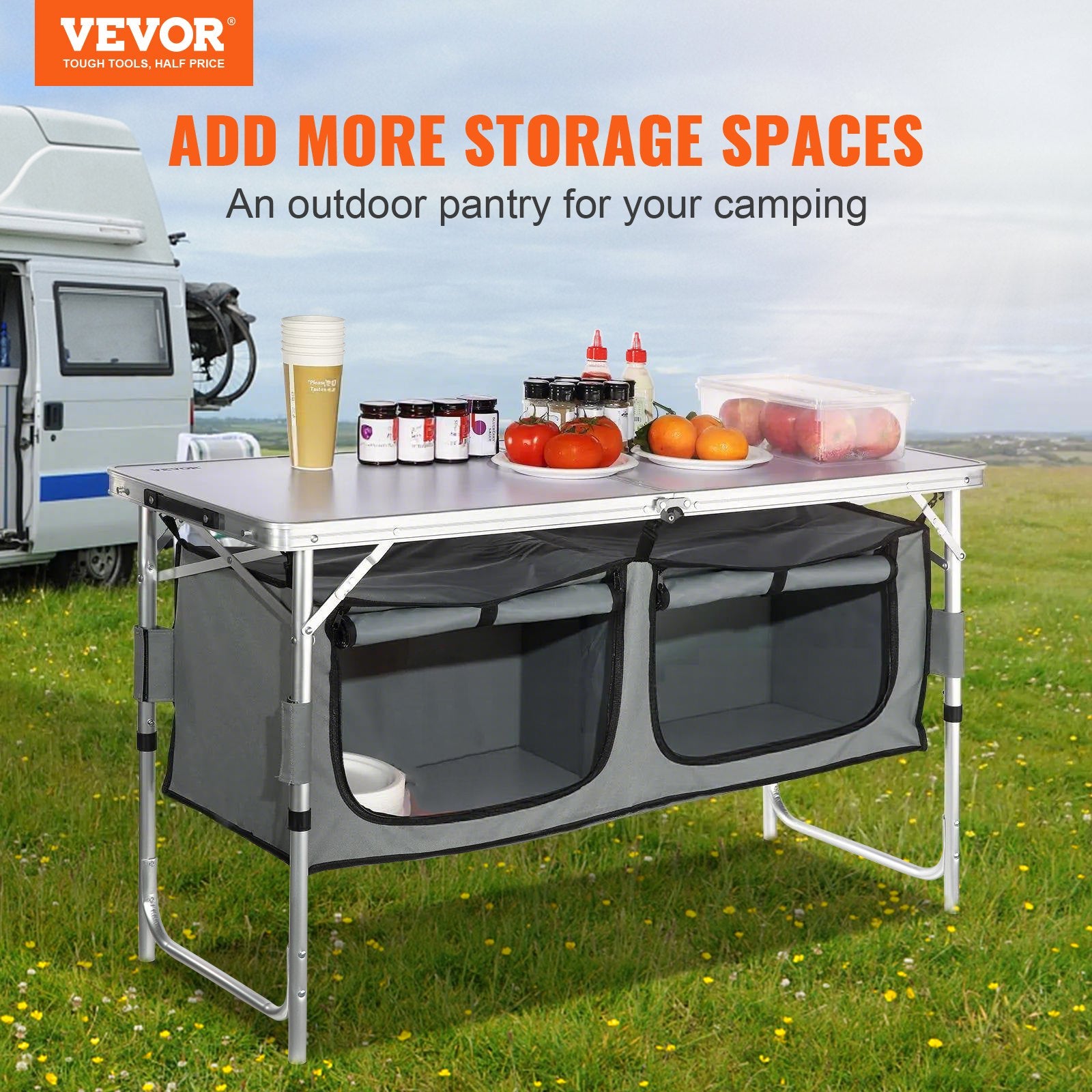Camping Kitchen Table Folding Outdoor Table with Carrying Bag Adjustable Heights