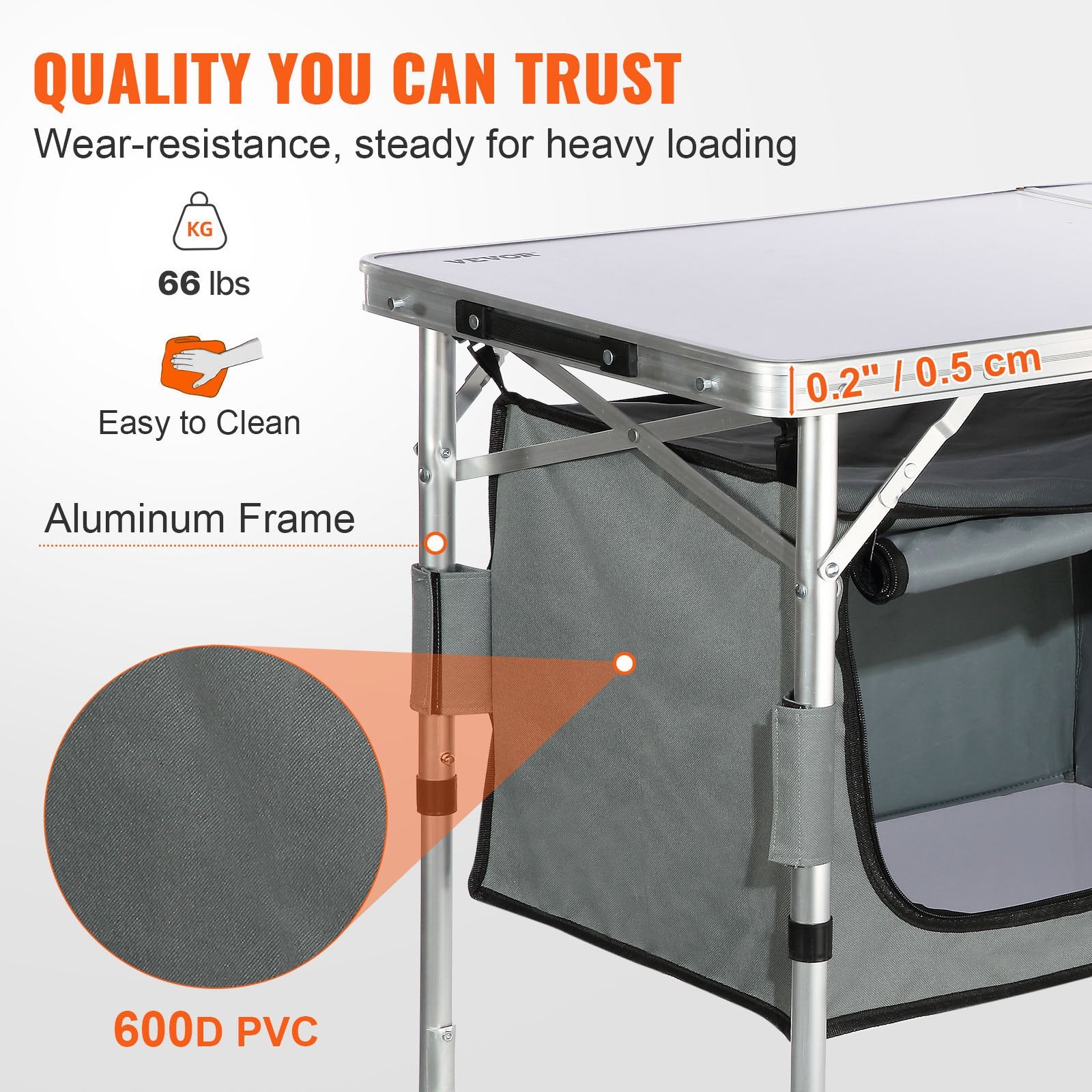 Camping Kitchen Table Folding Outdoor Table with Carrying Bag Adjustable Heights