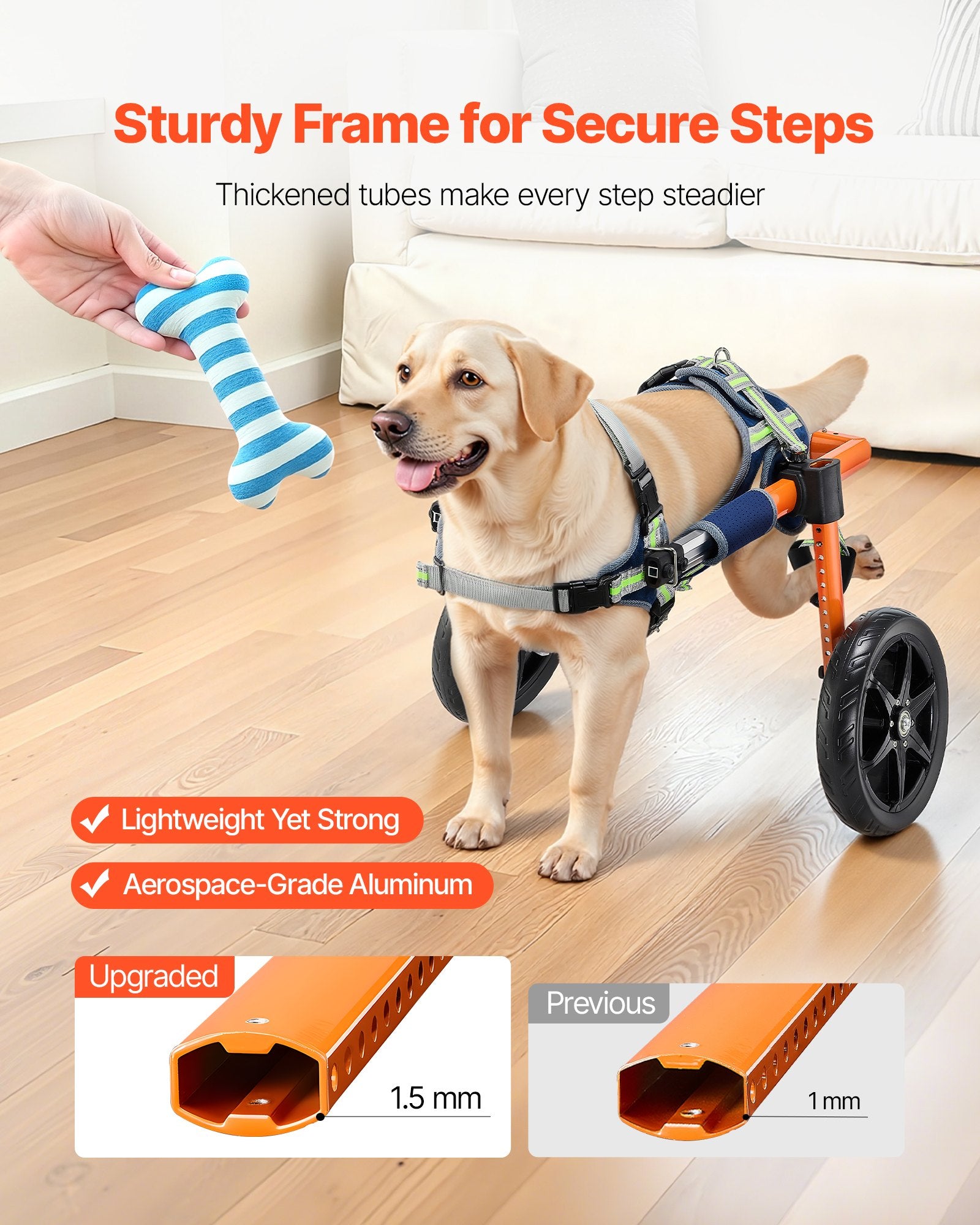 Dog Wheelchair Back Legs 2 Wheels Adjustable Cart Shock-Absorbing Wheels Medium
