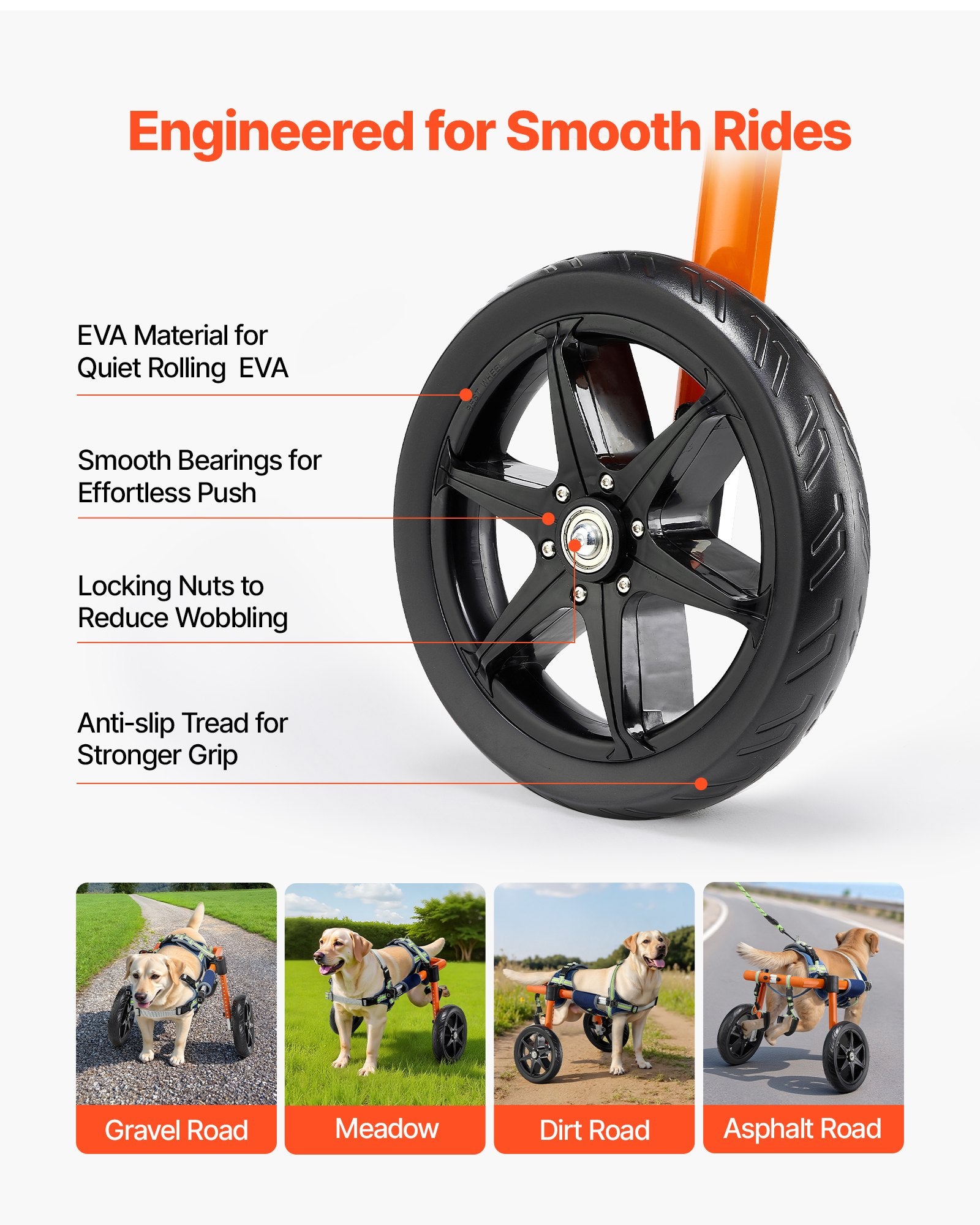 Dog Wheelchair Back Legs 2 Wheels Adjustable Cart Shock-Absorbing Wheels Medium