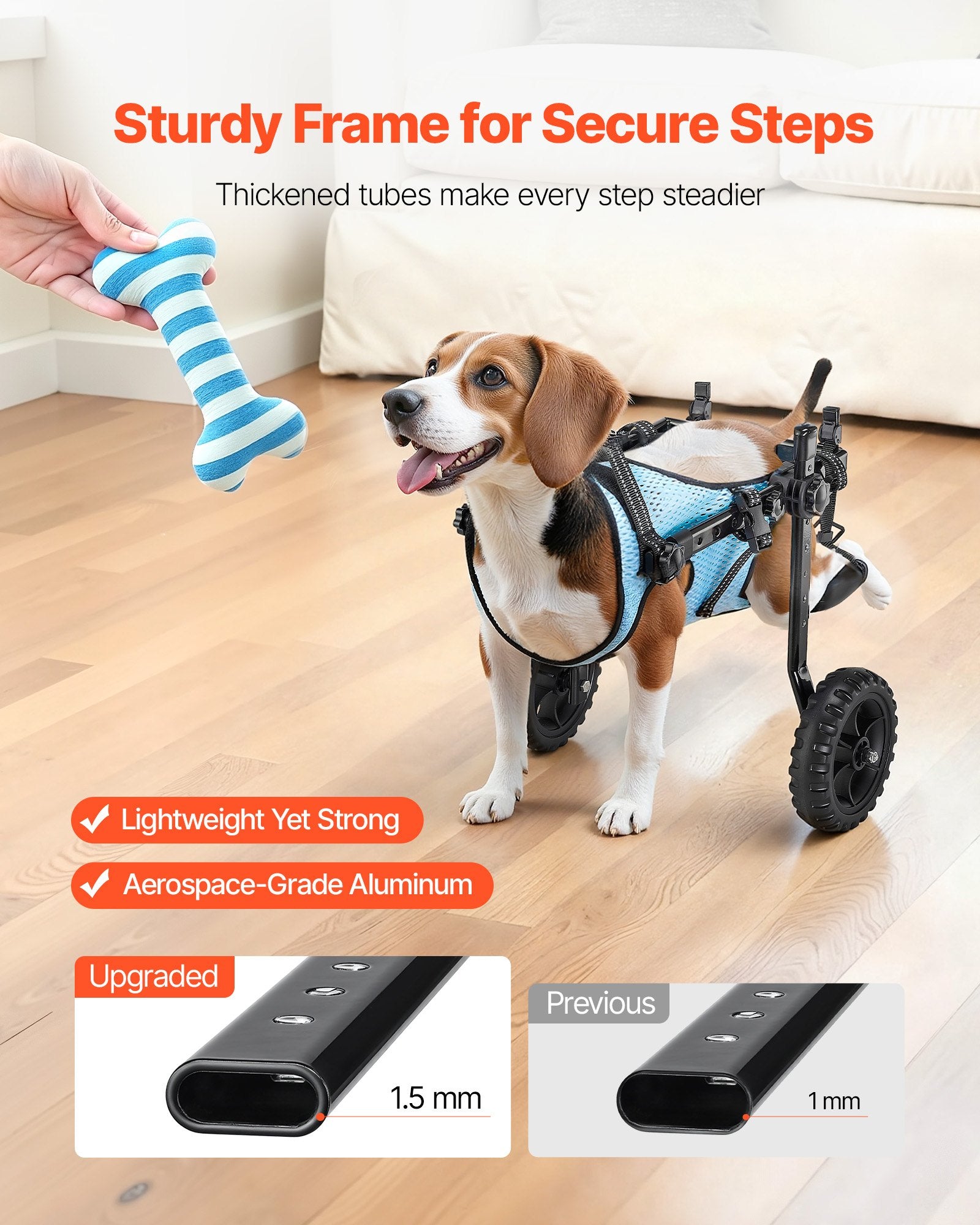 Dog Wheelchair Back Legs Adjustable 2-Wheel Pet Cart Shock-Absorbing Small