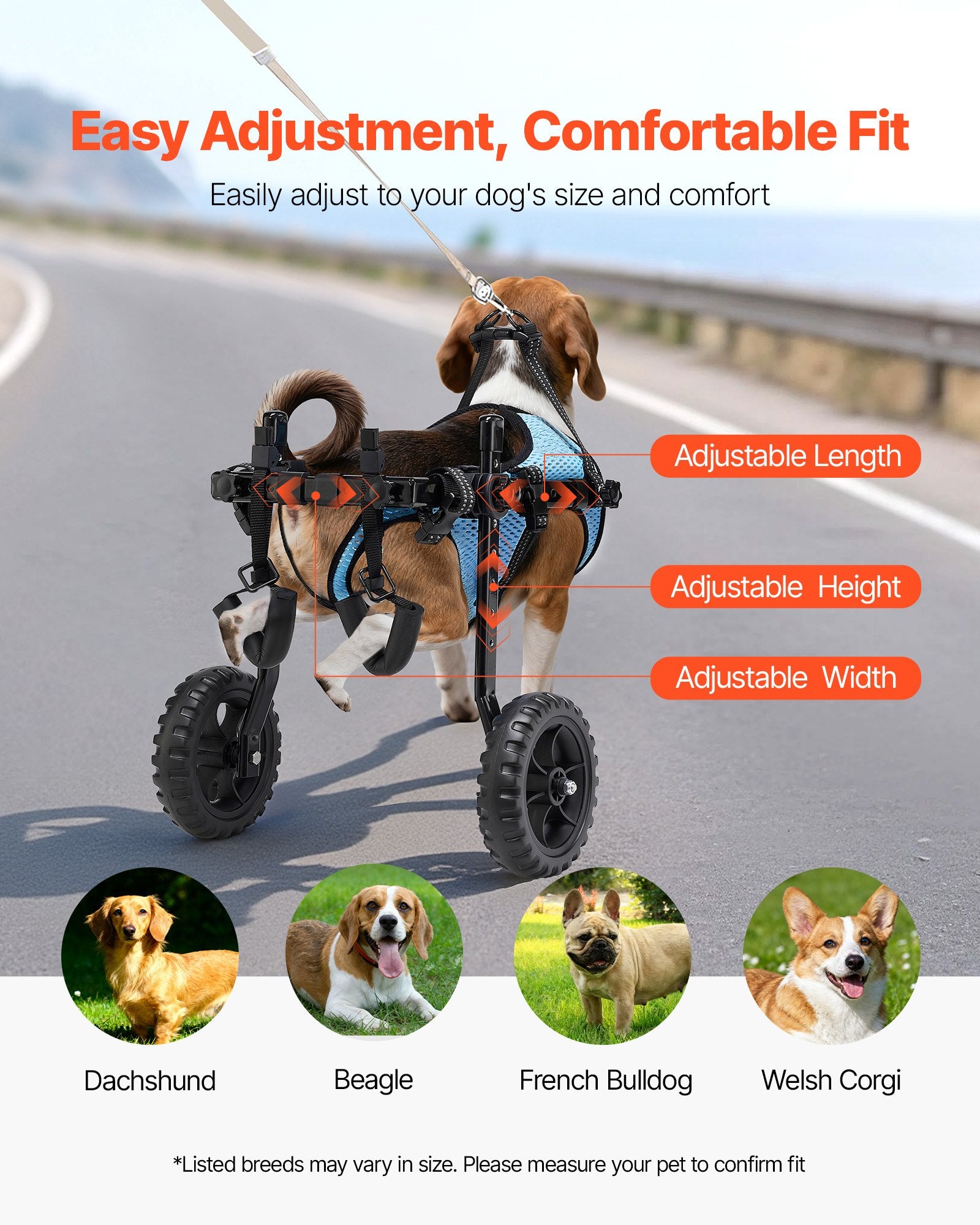 Dog Wheelchair Back Legs Adjustable 2-Wheel Pet Cart Shock-Absorbing Small