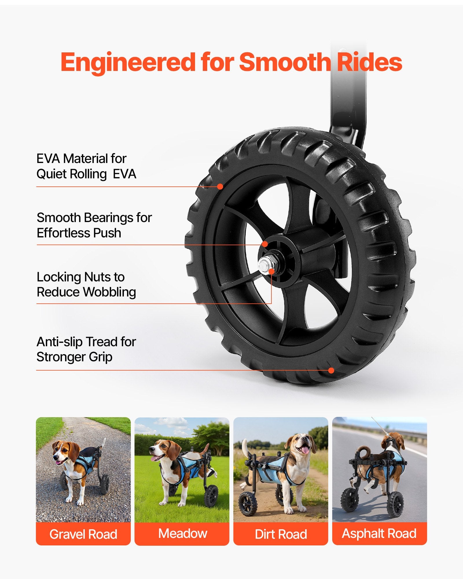 Dog Wheelchair Back Legs Adjustable 2-Wheel Pet Cart Shock-Absorbing Small