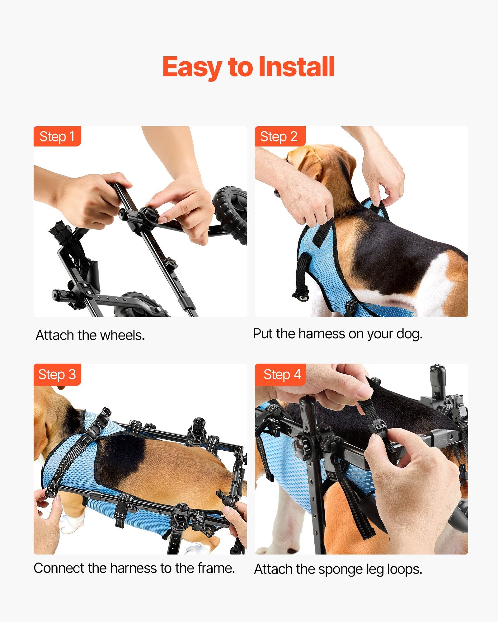 Dog Wheelchair Back Legs Adjustable 2-Wheel Pet Cart Shock-Absorbing Small