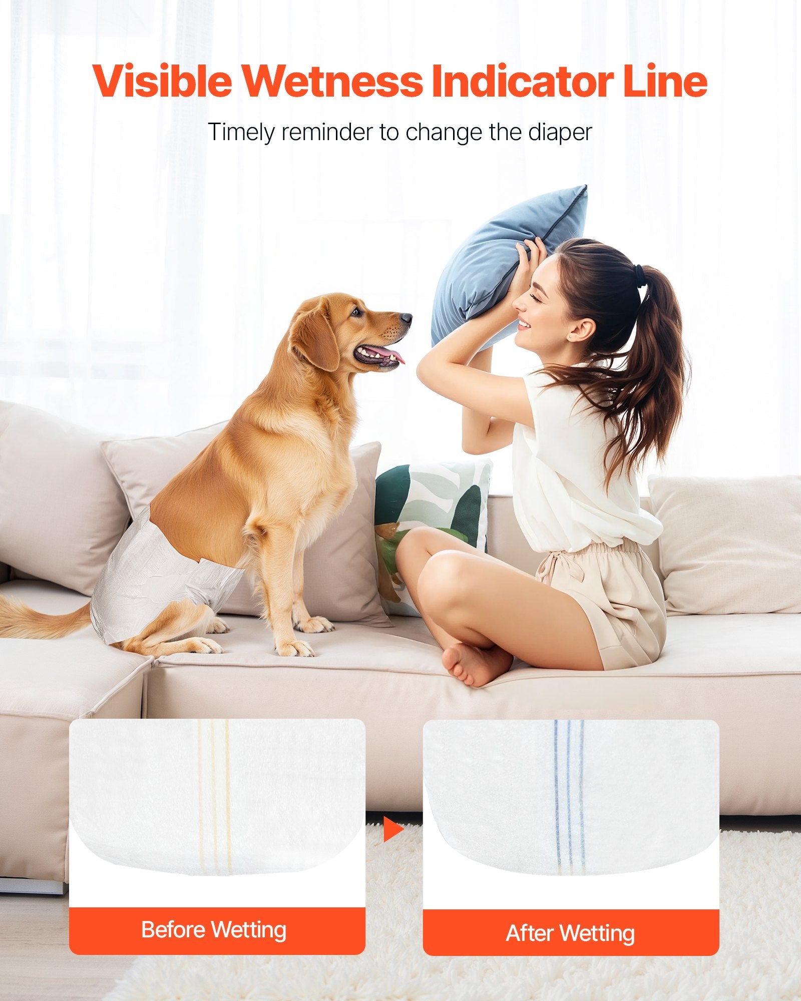 Dog Diapers Disposable Female 360 Leak-Proof Wetness Indicator M 144 Count