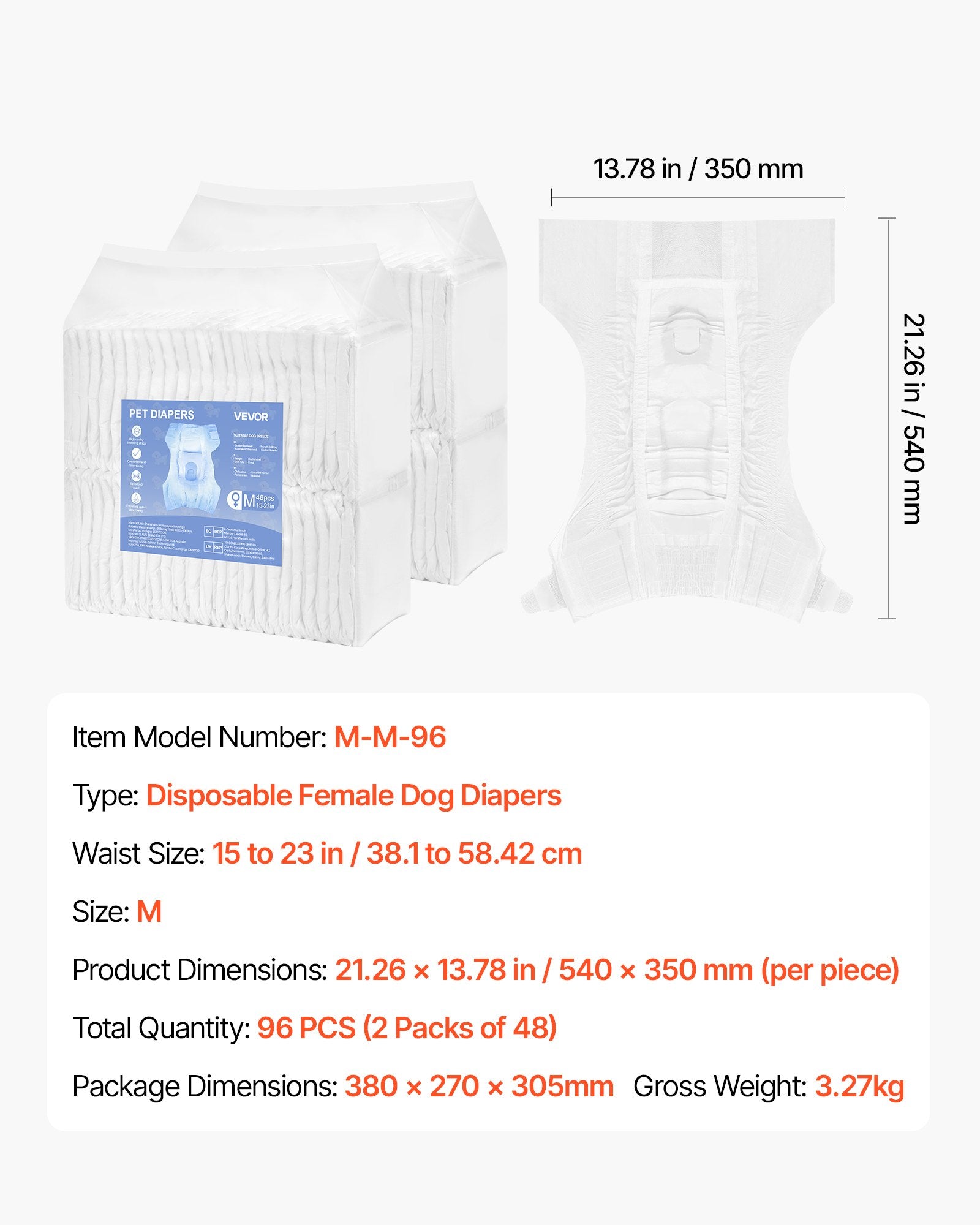 Disposable Dog Diapers Female 360° Leak-Proof Wetness Indicator M 96 Count