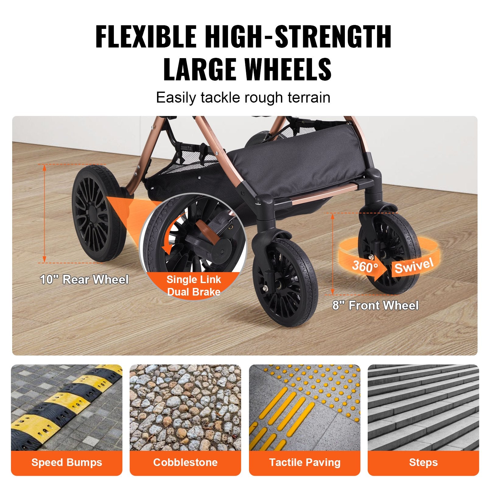 Pet Stroller 4 Wheels Dog with Brakes 66lbs Detachable Carrier Storage Basket