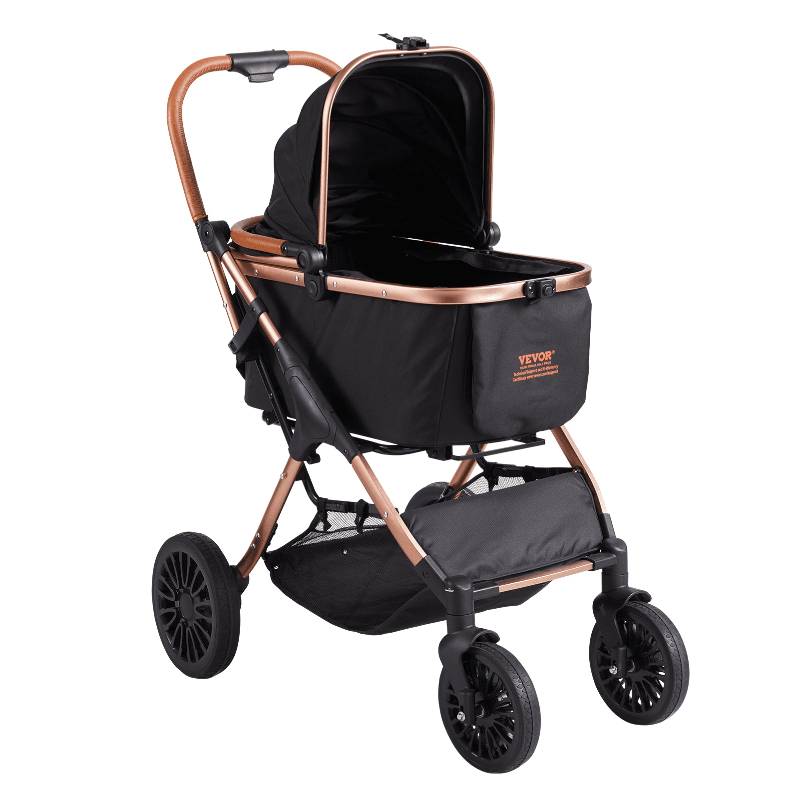 Pet Stroller 4 Wheels Dog with Brakes 66lbs Detachable Carrier Storage Basket