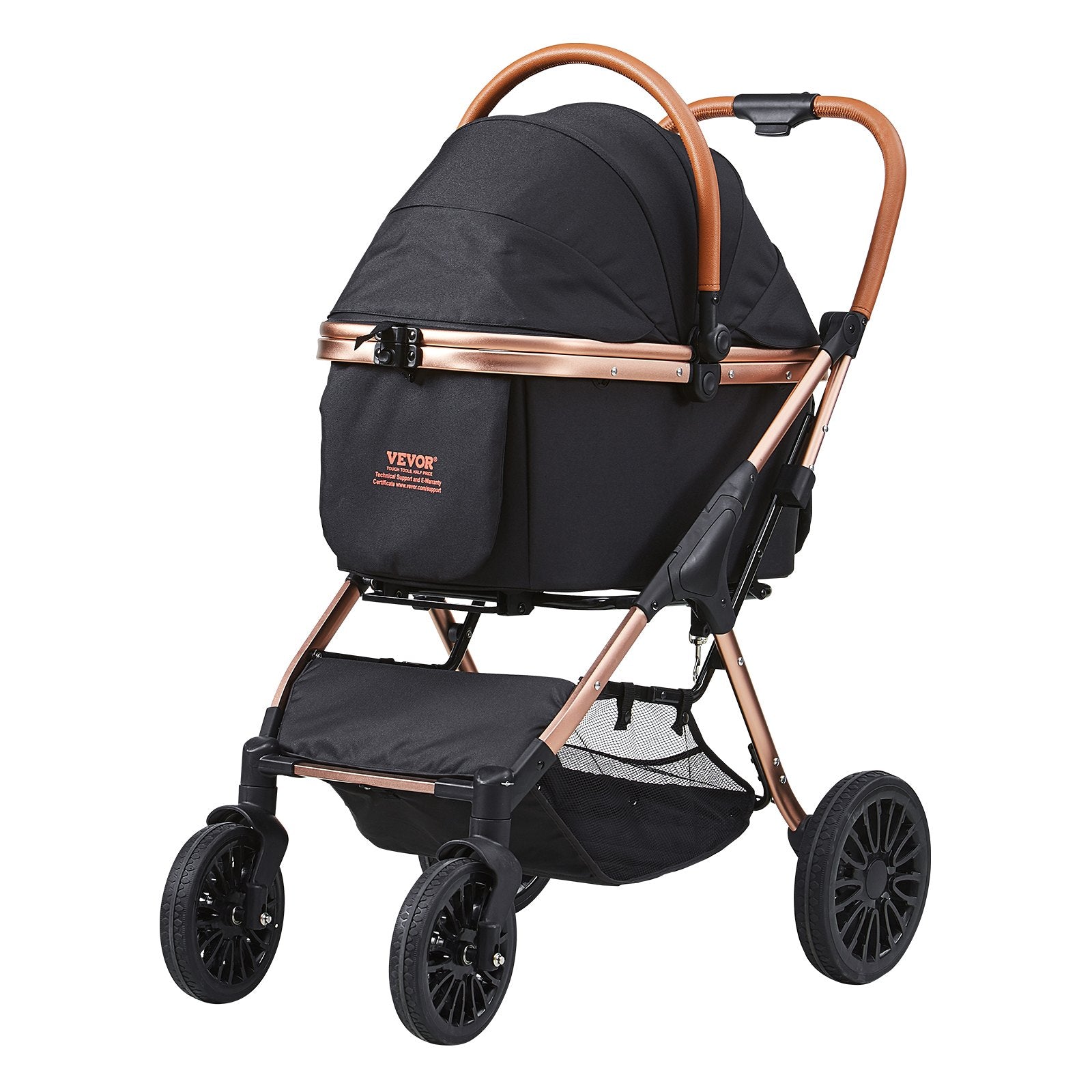 Pet Stroller 4 Wheels Dog with Brakes 66lbs Detachable Carrier Storage Basket