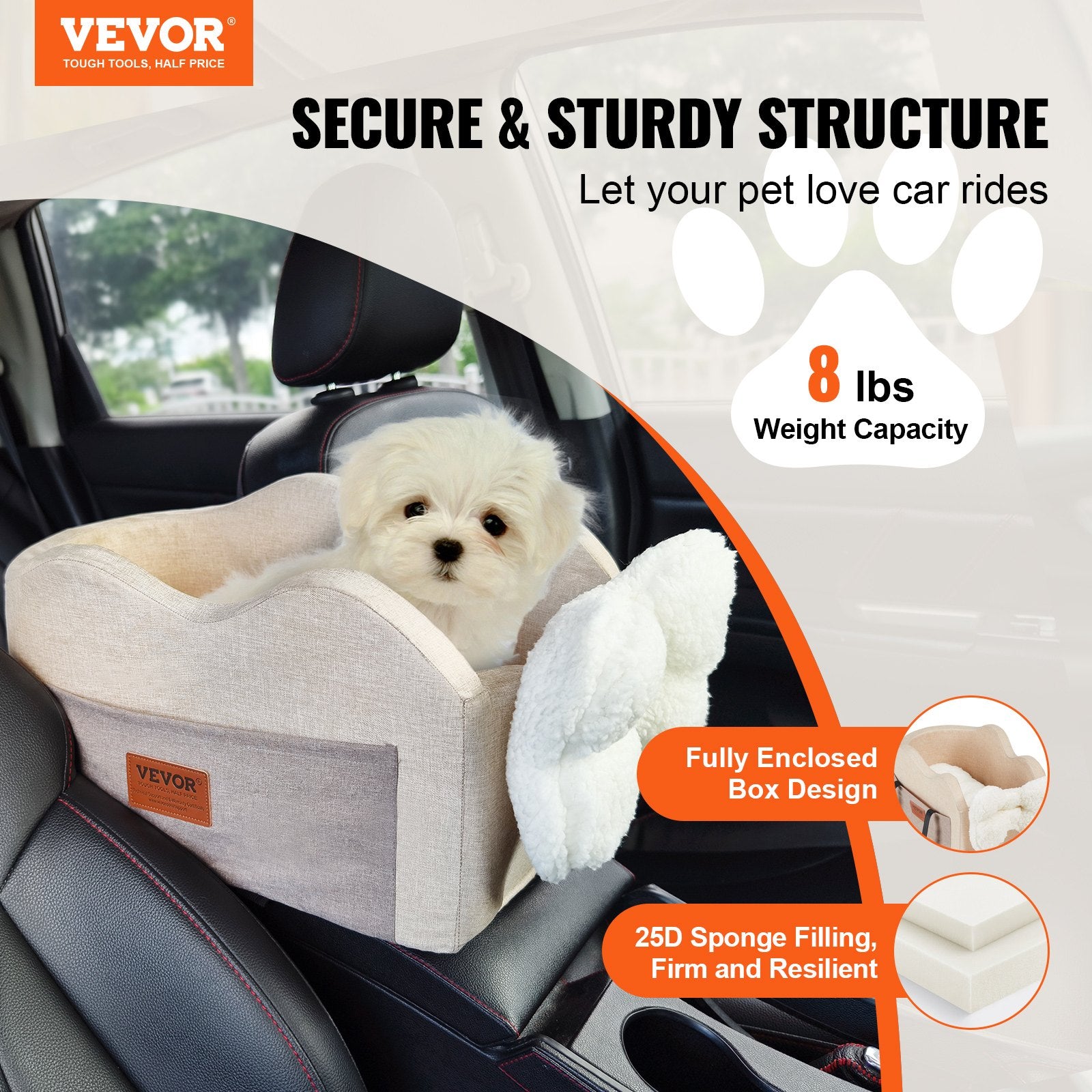 Dog Car Seat Console Center Booster Small Dog Clip-On Leash Adjustable Straps