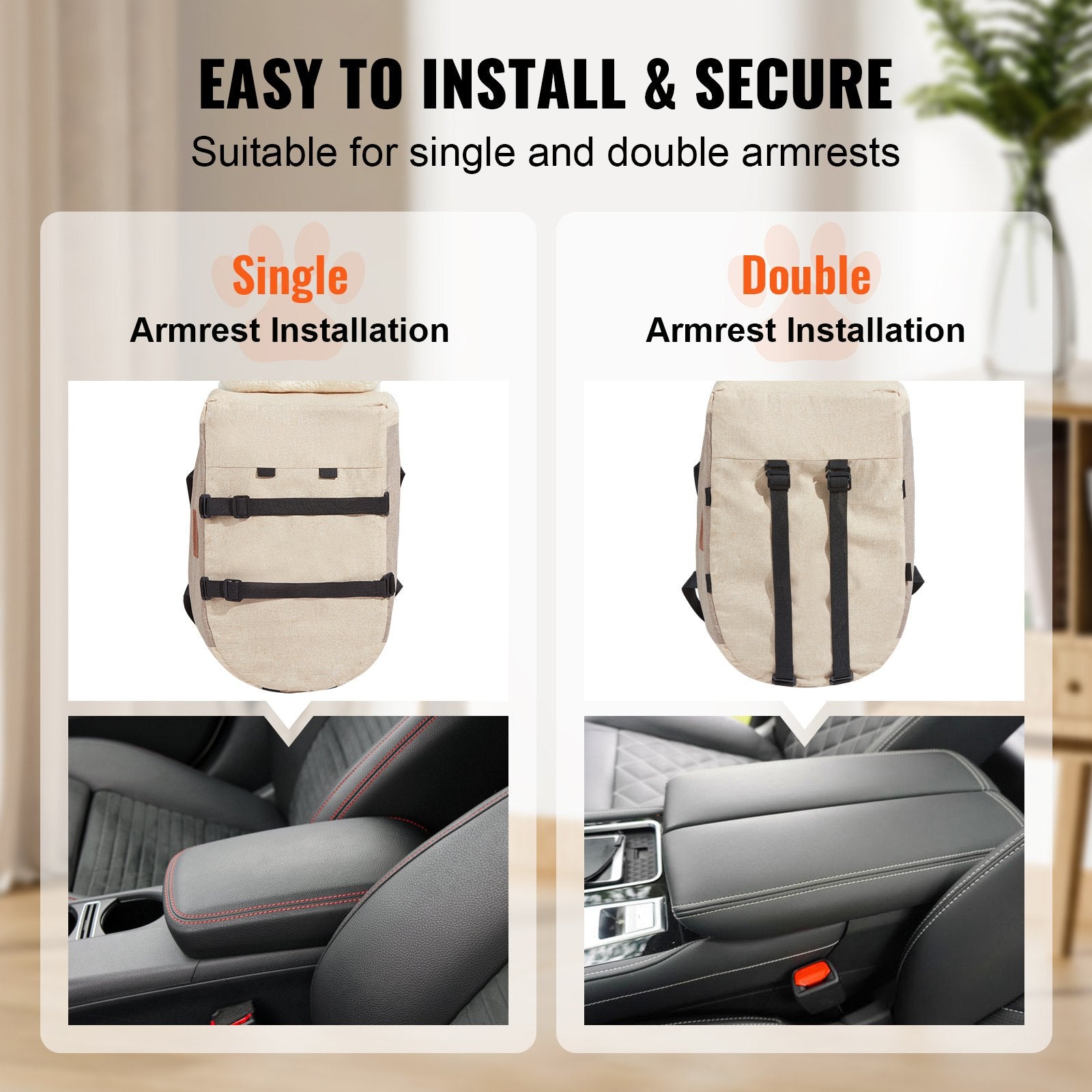 Dog Car Seat Console Center Booster Small Dog Clip-On Leash Adjustable Straps