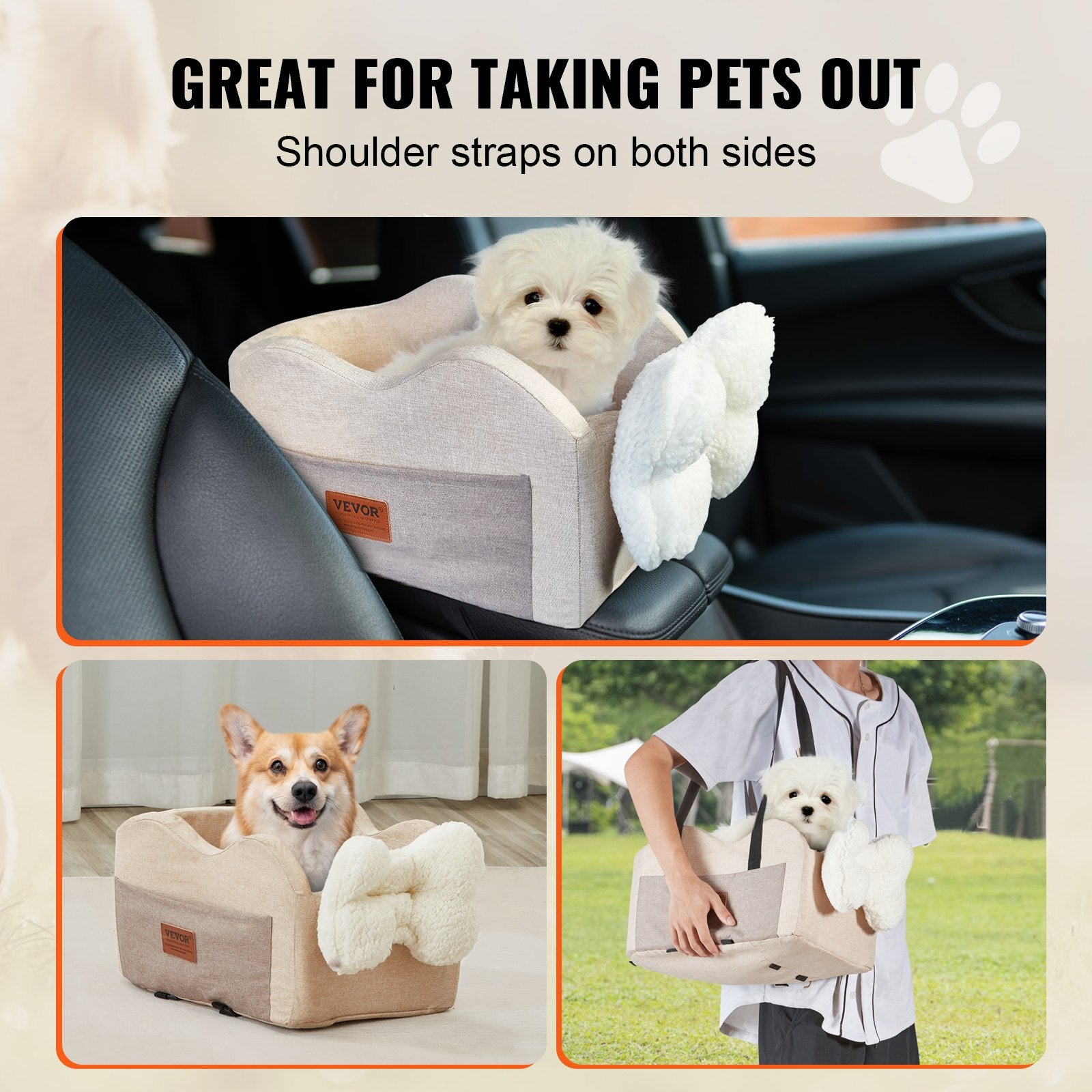 Dog Car Seat Console Center Booster Small Dog Clip-On Leash Adjustable Straps