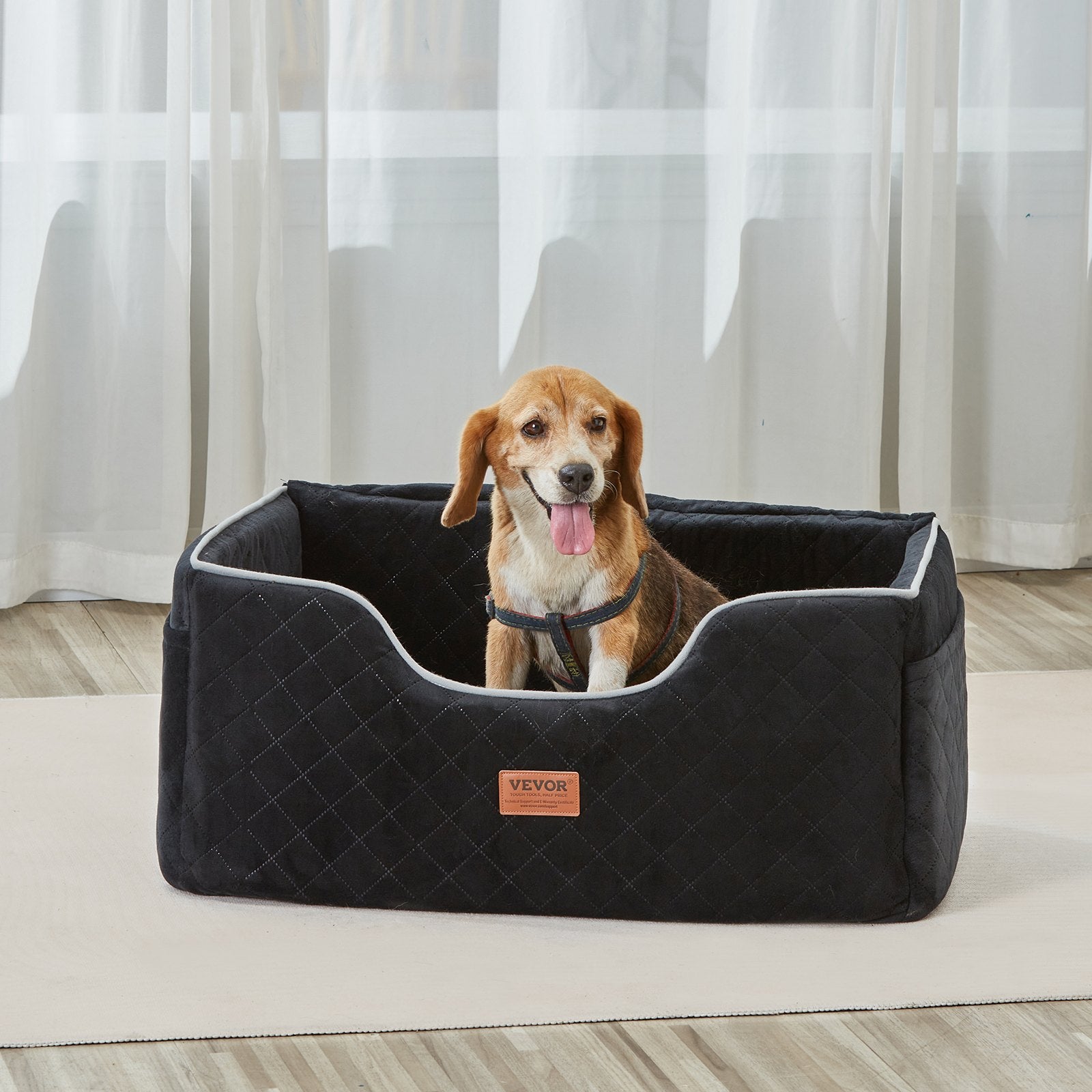 Dog Car Seat with Storage Pocket, Safety Leash, for Medium & Large Dogs, Black