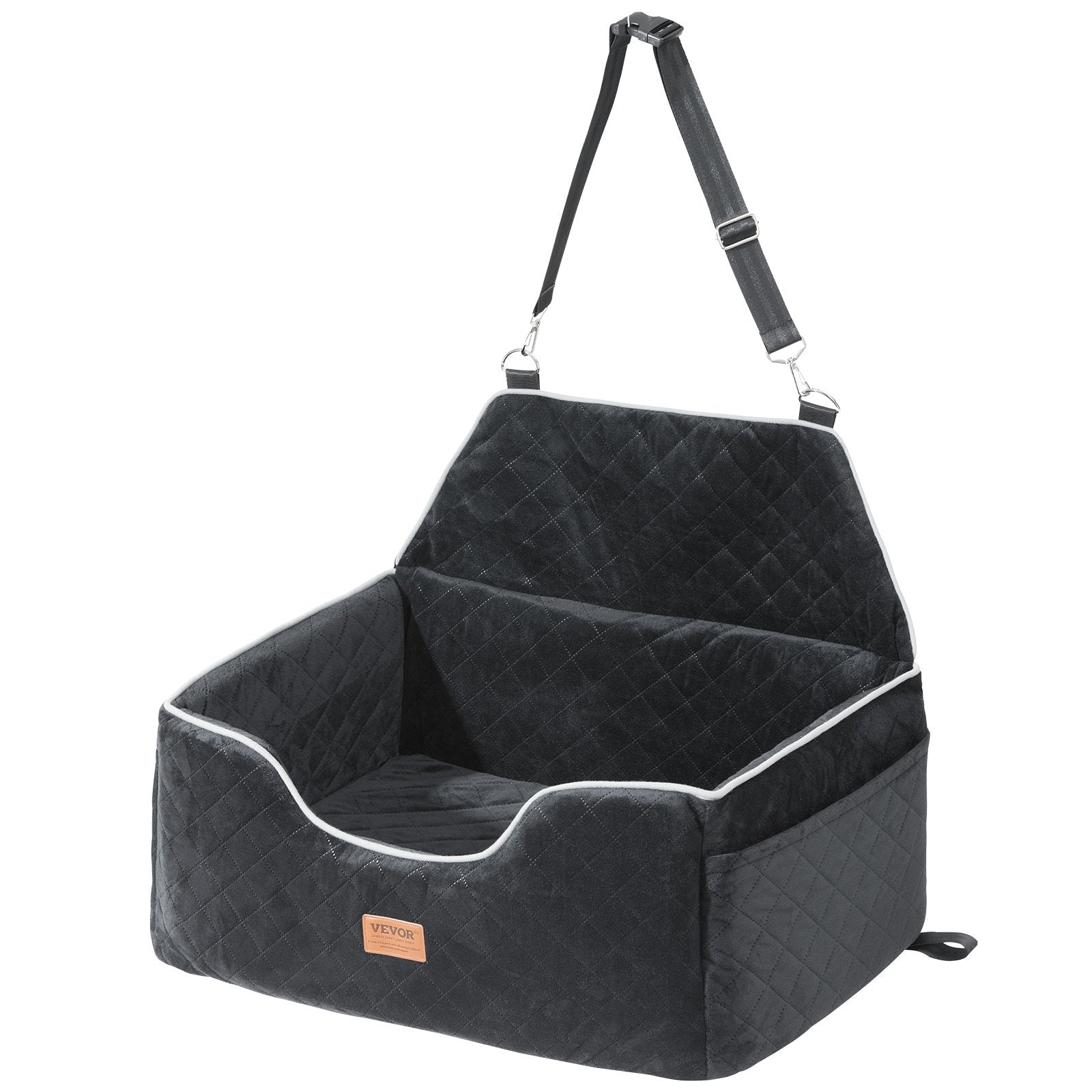 Dog Car Seat with Storage Pocket, Safety Leash, for Medium & Large Dogs, Black