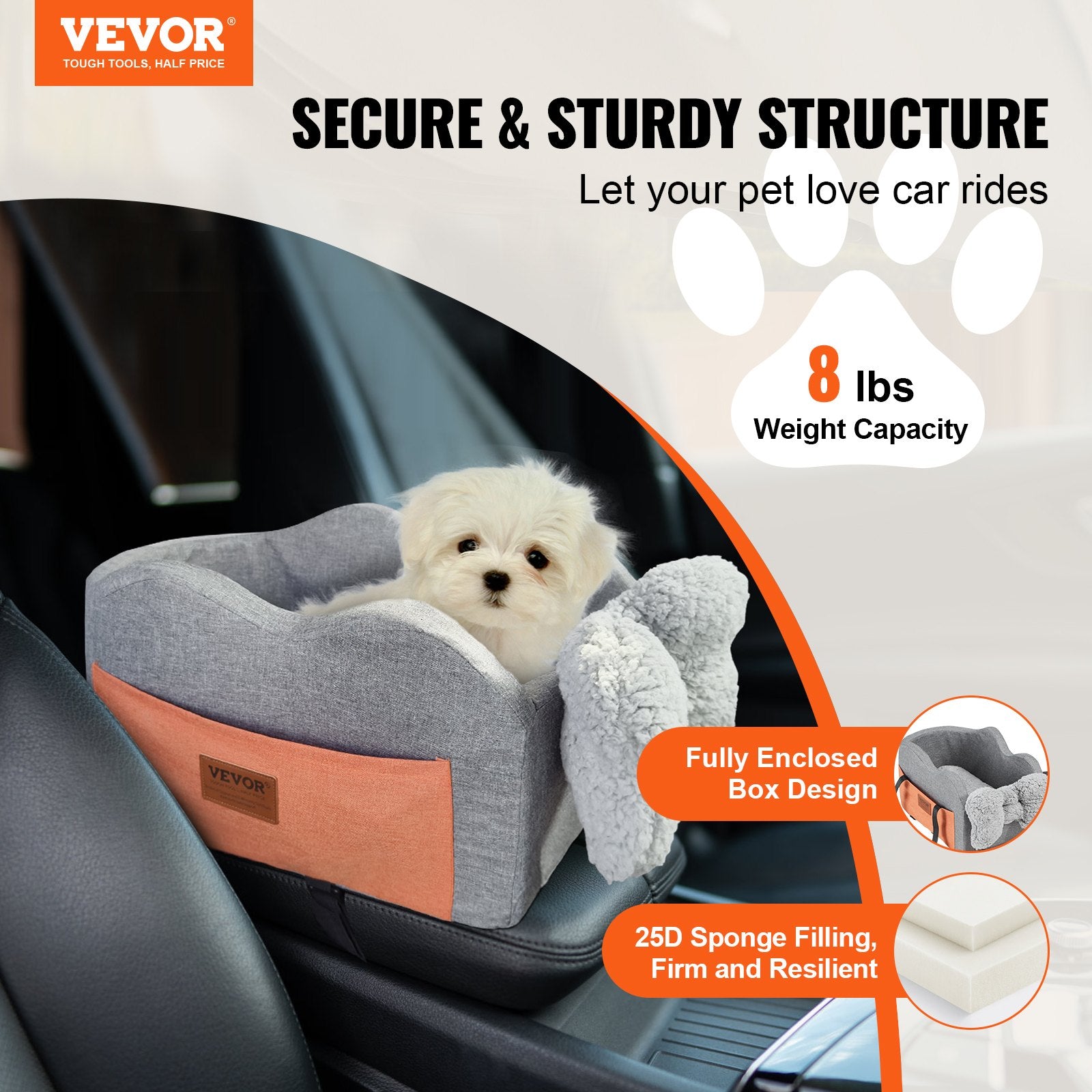 Dog Car Seat Console Center Booster Small Dog Clip-On Leash Adjustable Straps