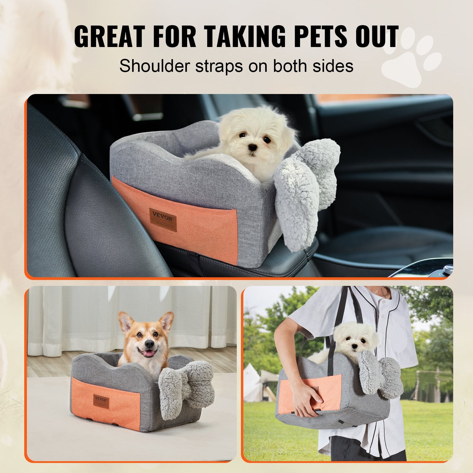 Dog Car Seat Console Center Booster Small Dog Clip-On Leash Adjustable Straps