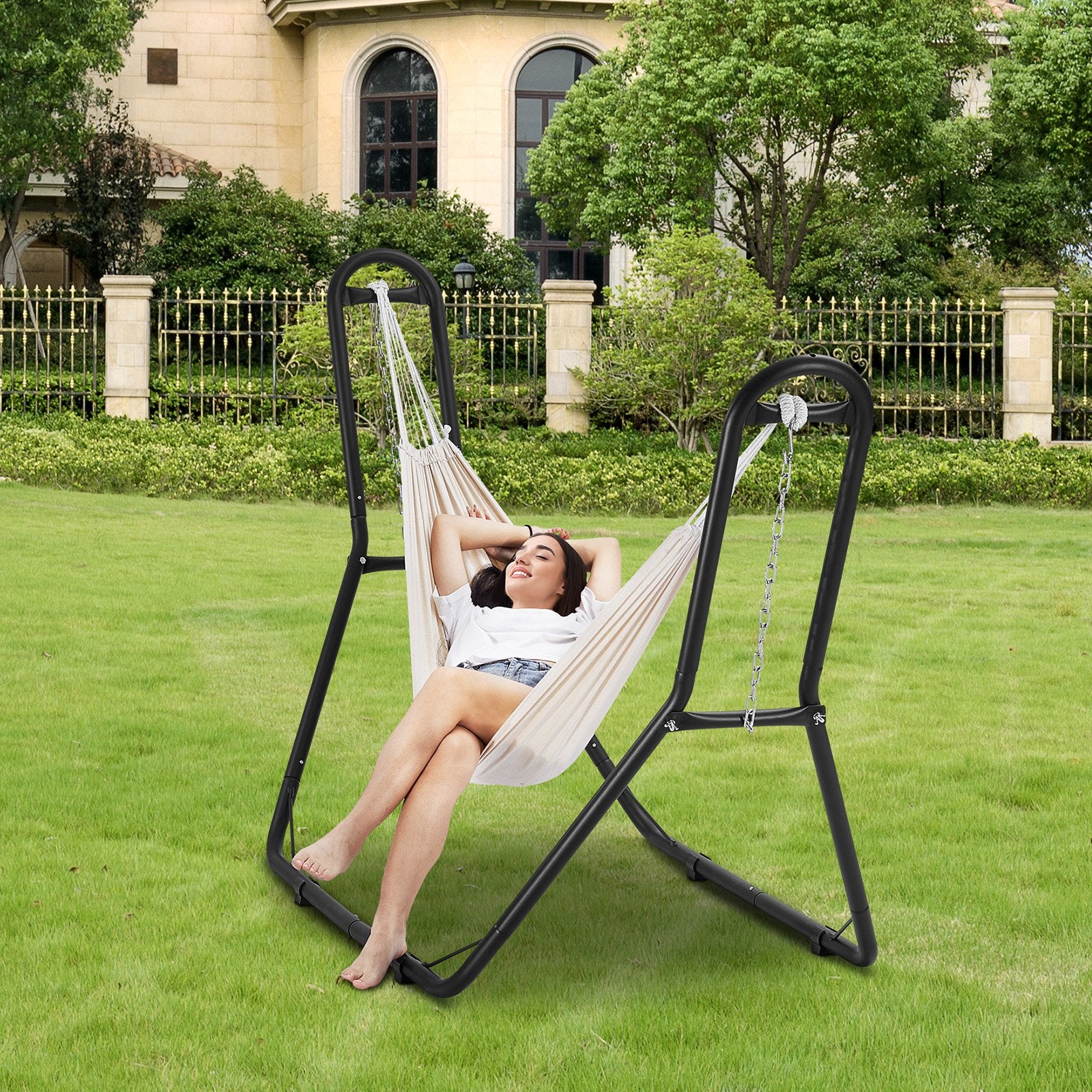 Hammock Stand Universal 2 Person Adjustable Heavy Duty 450lbs Chain Hook Bag