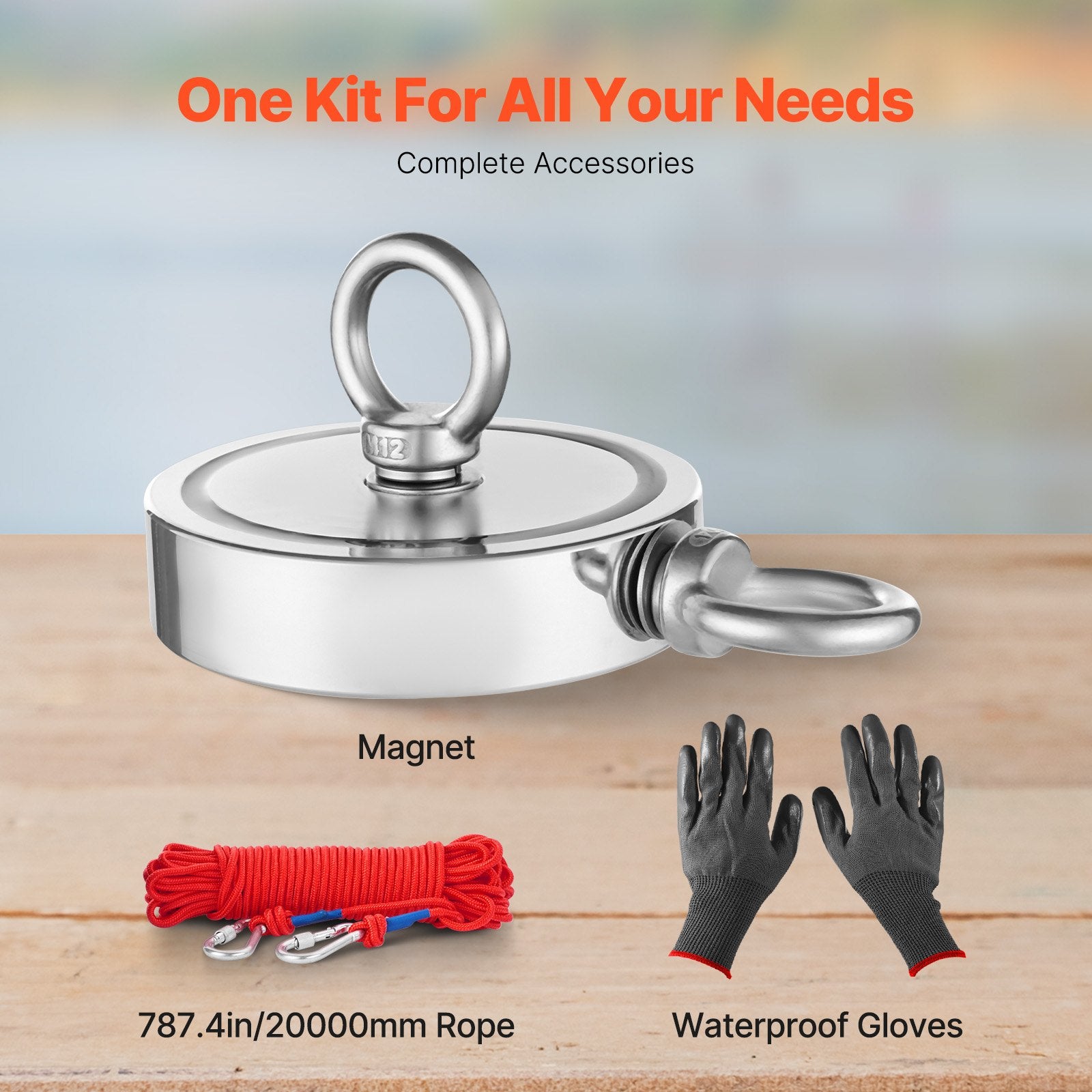 Magnet Fishing Kit 2000LBS Double-Sided Neodymium Grappling Hook Rope Gloves