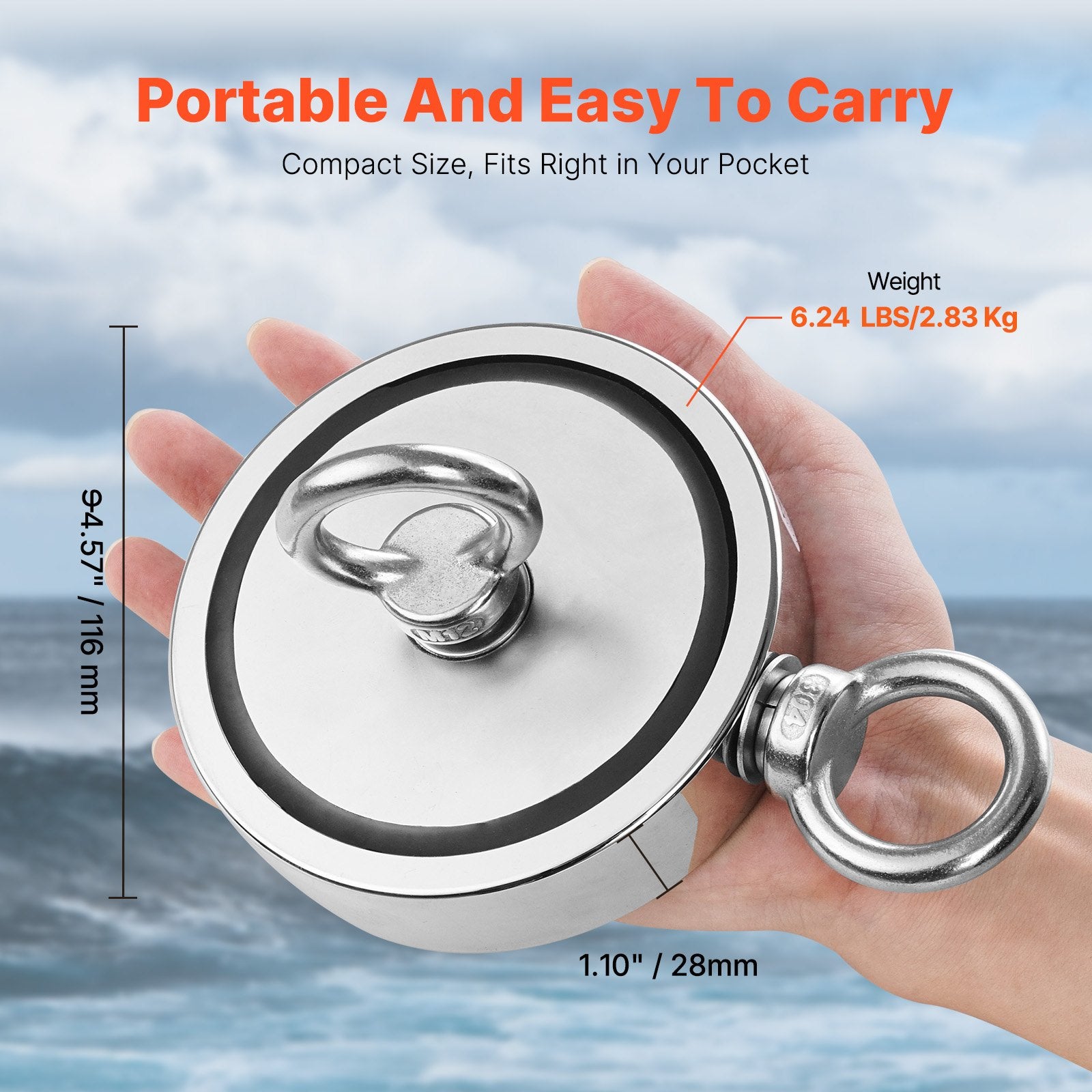 Magnet Fishing Kit 2000LBS Double-Sided Neodymium Grappling Hook Rope Gloves