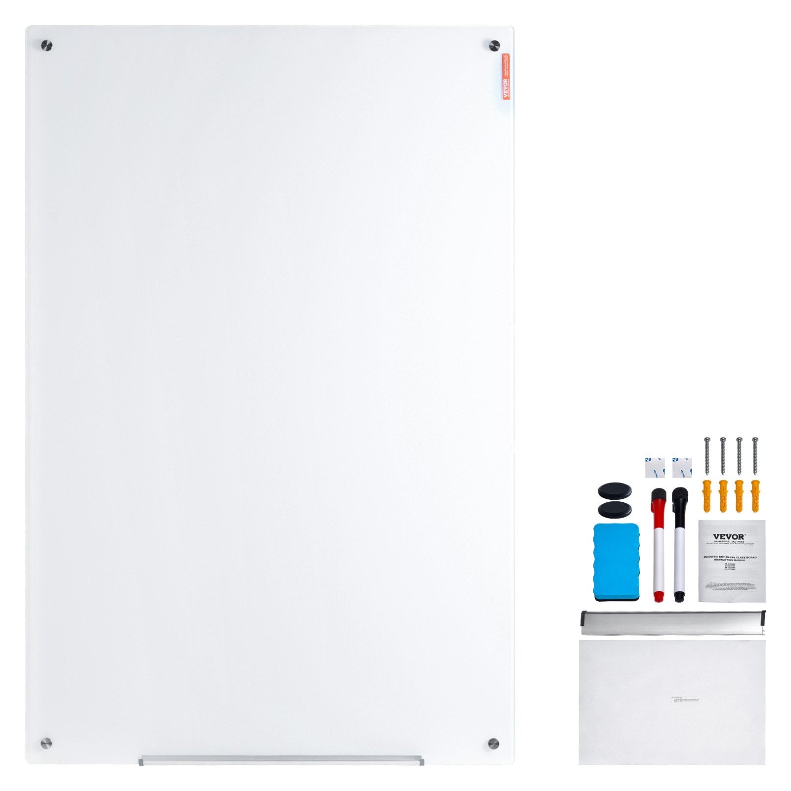 Magnetic Glass Whiteboard 36x24in Frameless Wall-Mounted Dry Erase Board Tray