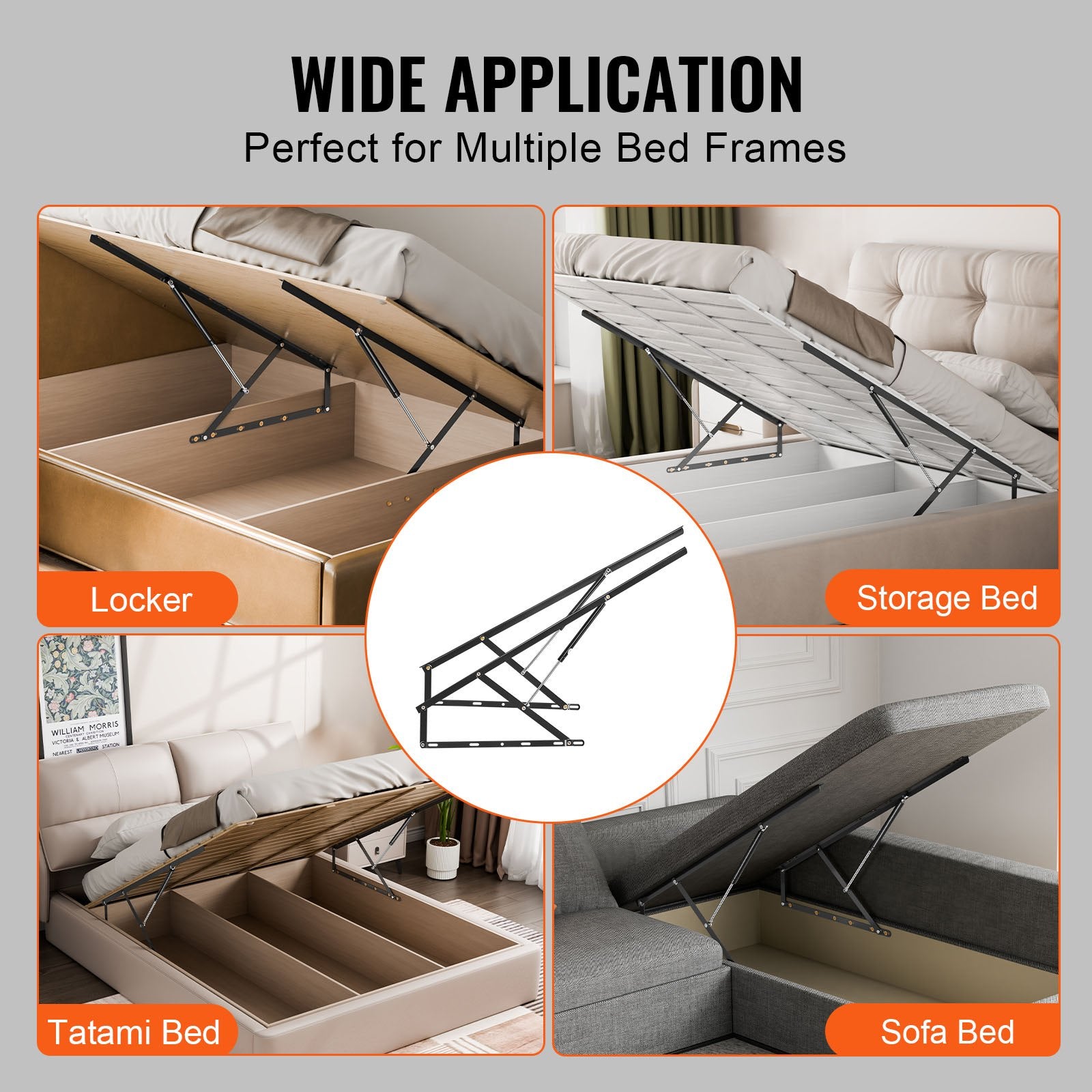 Bed Lift 59x71in DIY Wall Bed Hardware Kit 154lbs Load Pneumatic Support
