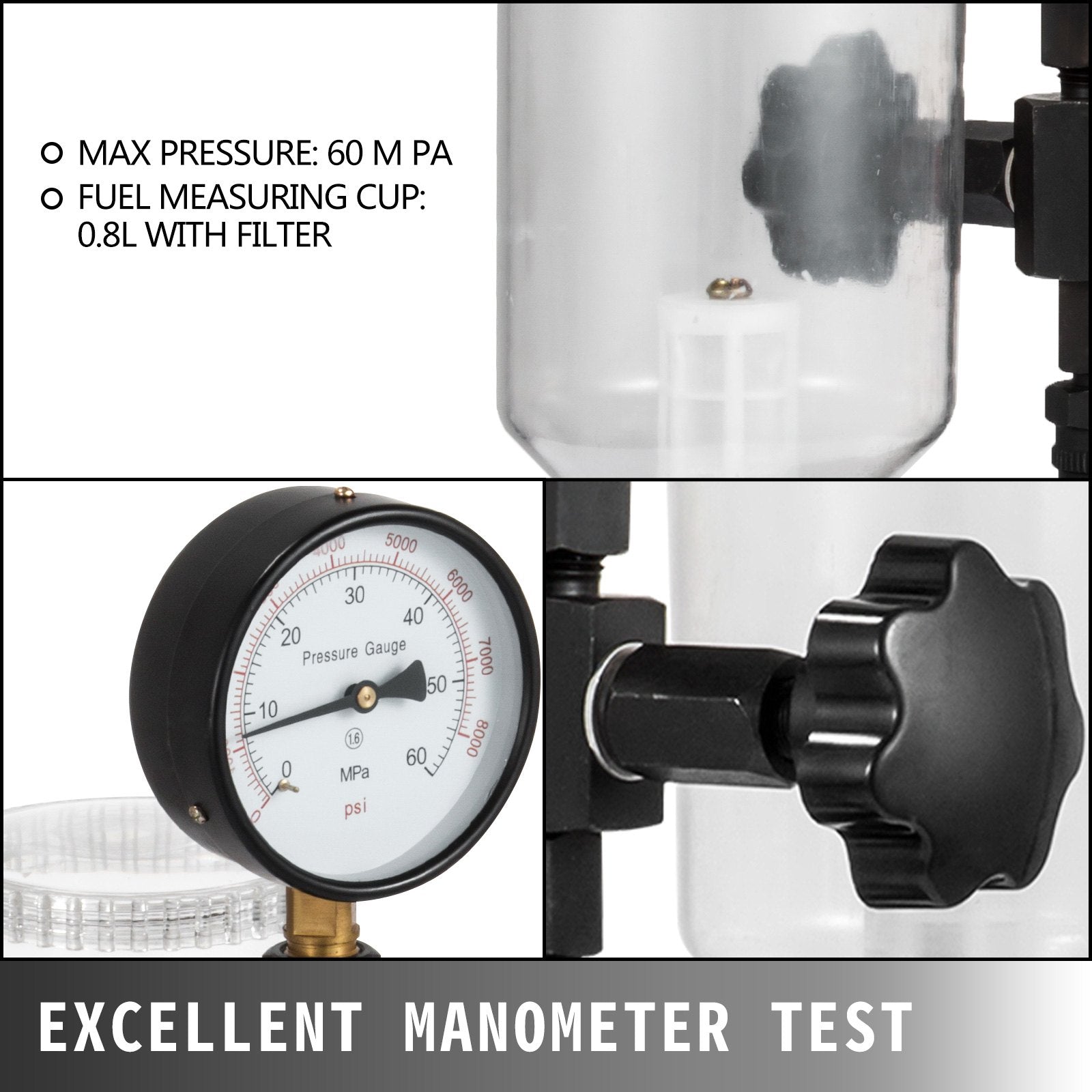 Diesel Injector Nozzle Pressure Tester Dual Scale 0-600Bar 0-8000PSI