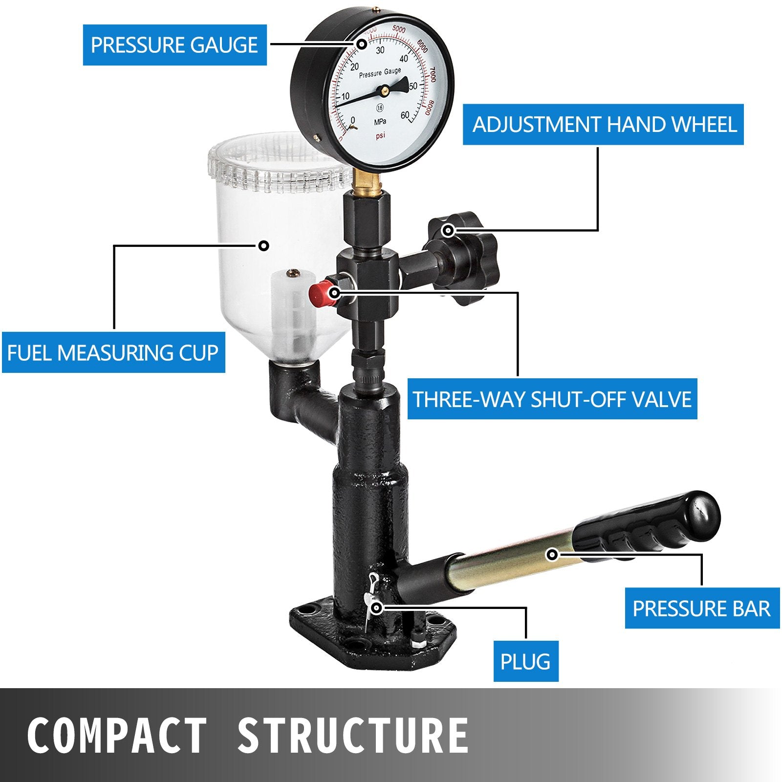 Diesel Injector Nozzle Pressure Tester Dual Scale 0-600Bar 0-8000PSI