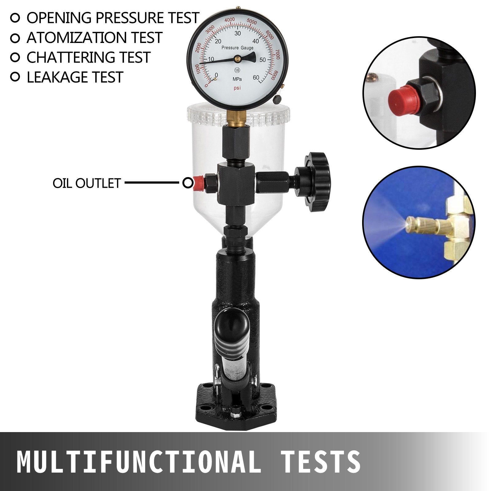 Diesel Injector Nozzle Pressure Tester Dual Scale 0-600Bar 0-8000PSI