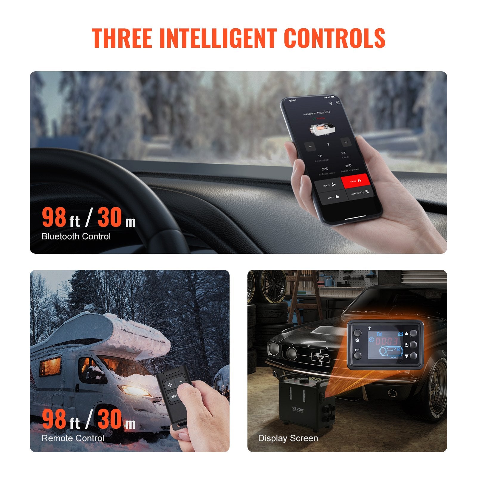 8KW Diesel Heater 12V/24V All-in-One Bluetooth Remote Display CO Alarm Vertical