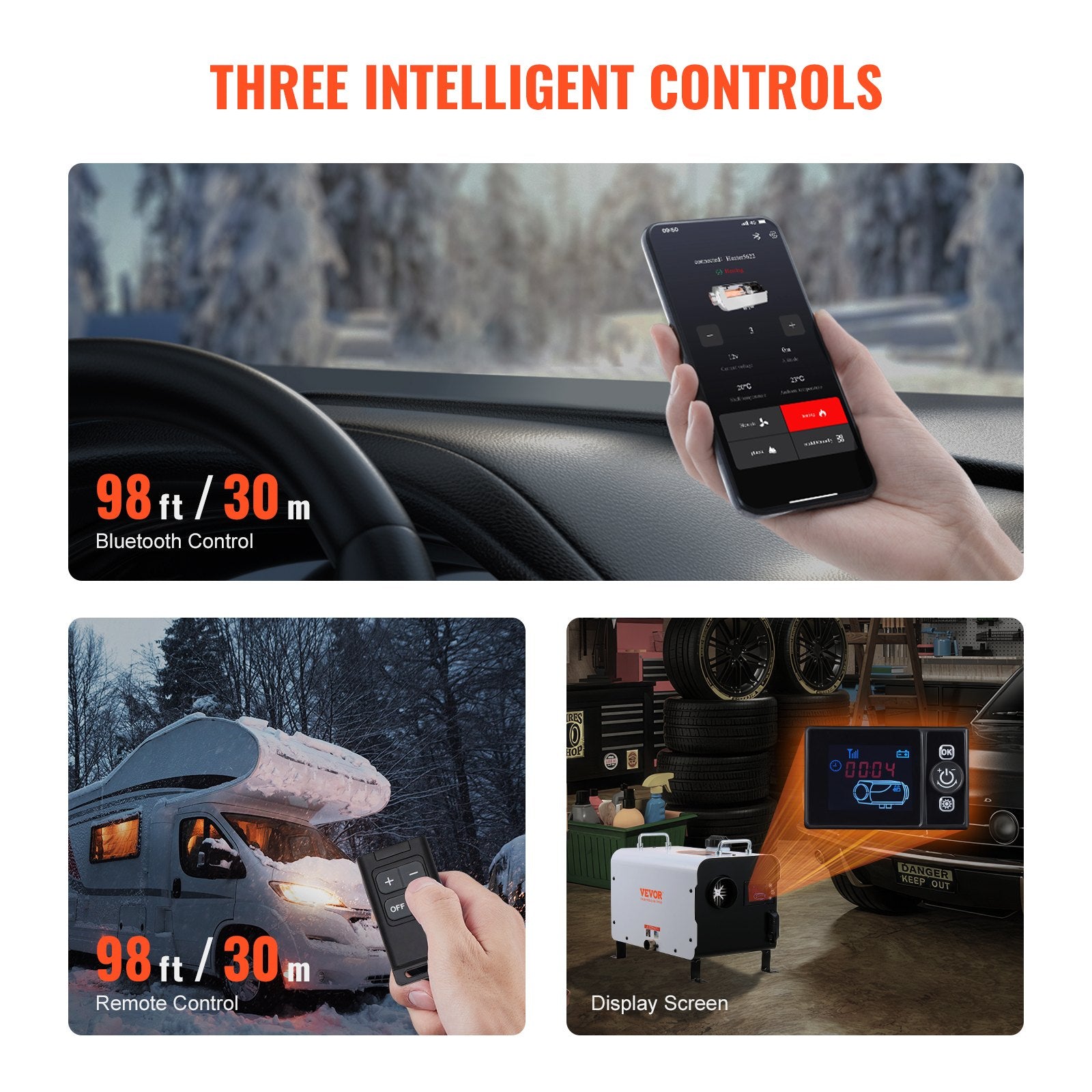 8KW Diesel Heater 12V/24V All-in-One with Bluetooth Remote Display CO Alarm