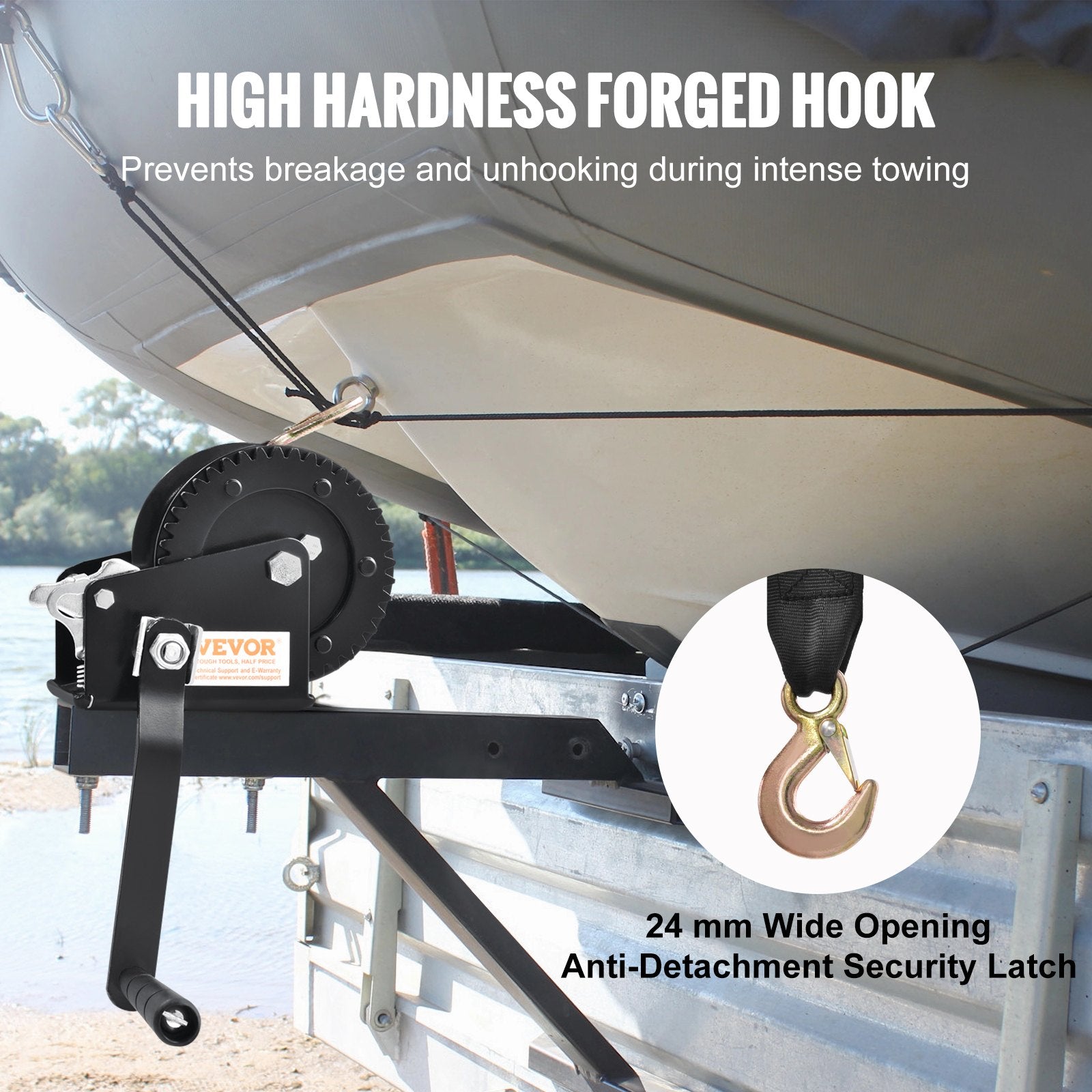 Hand Winch 544.3kg Pulling Capacity Heavy Duty Rope Crank with 7m Strap