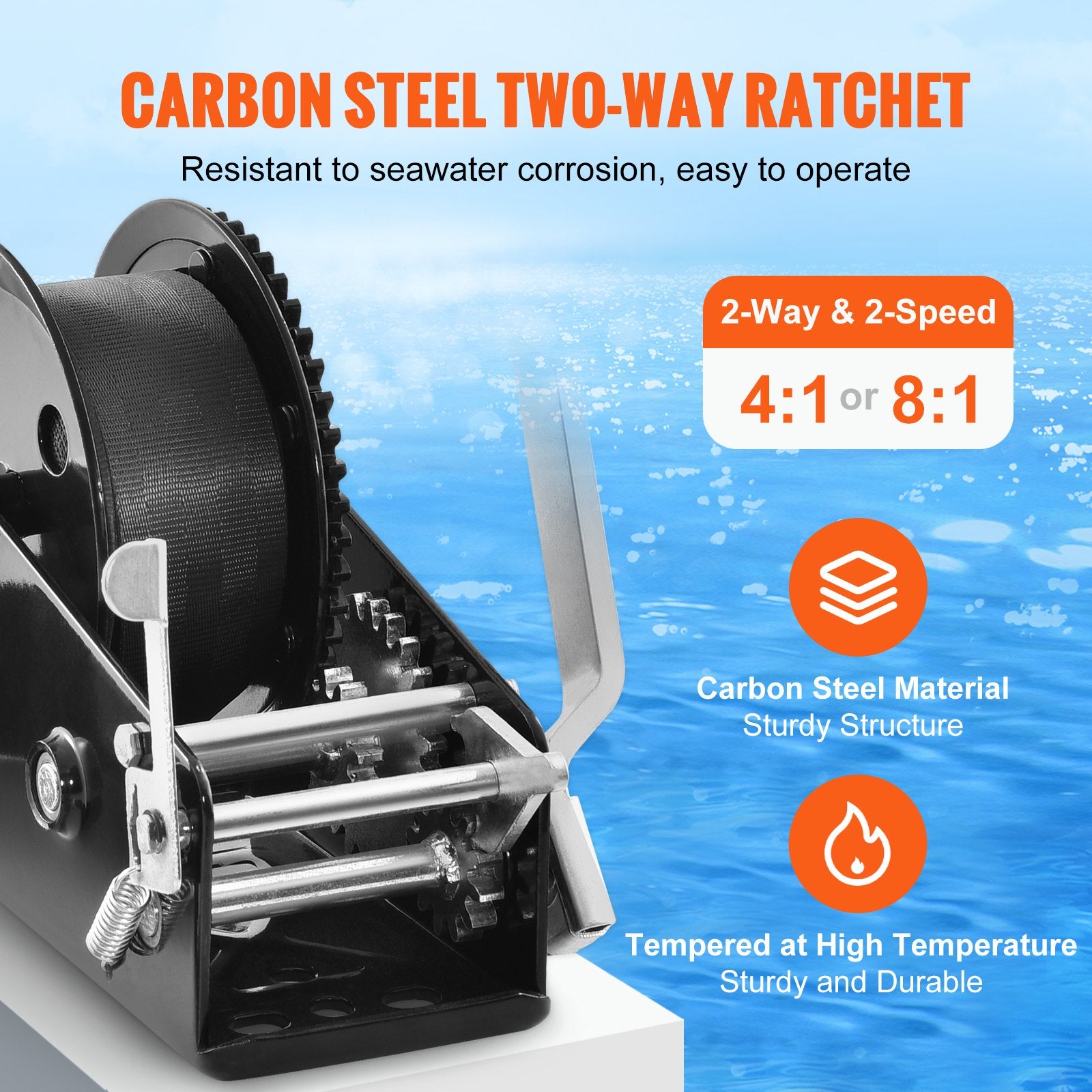 Hand Winch 1587.5kg Boat Trailer Heavy Duty Rope Crank with 10m Strap