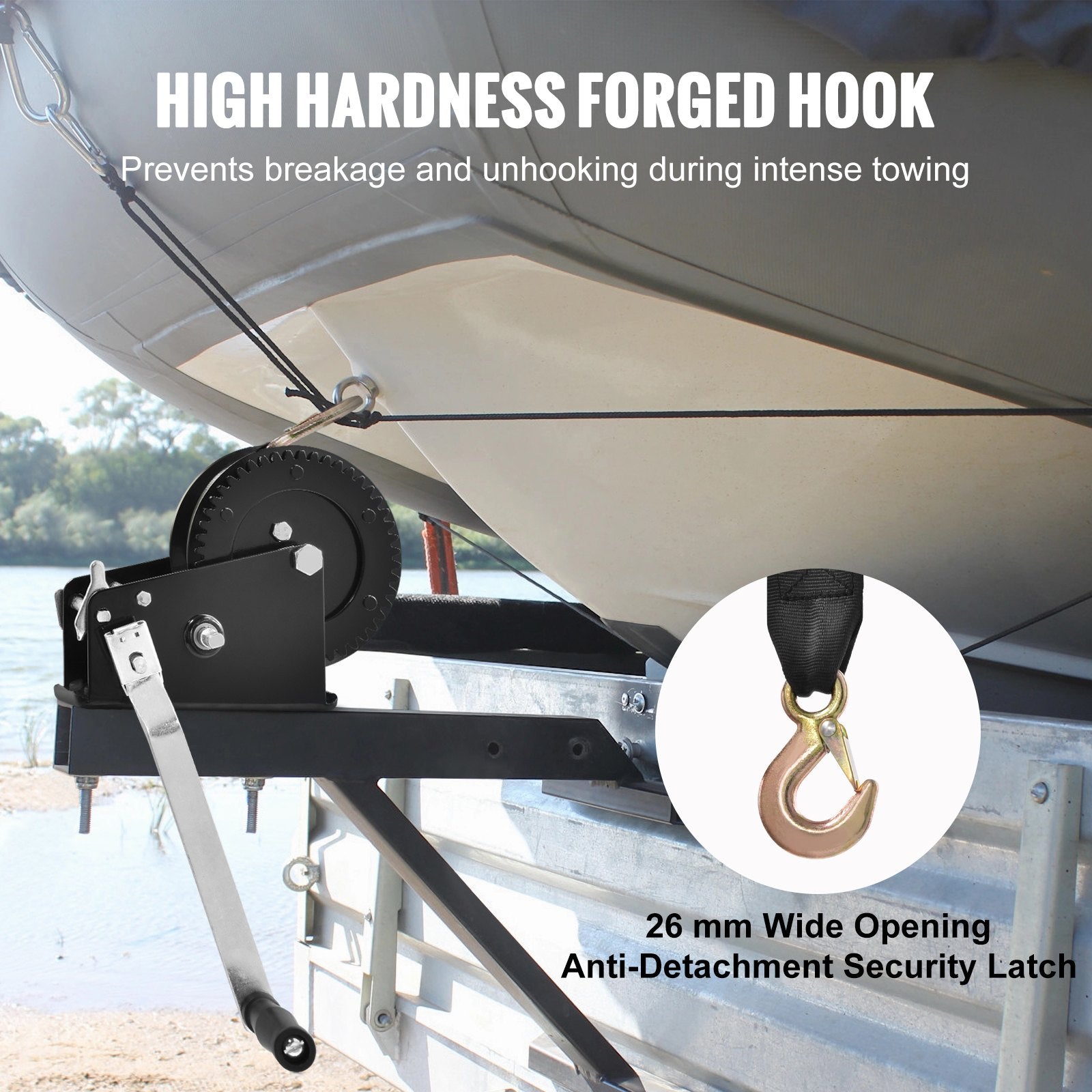 Hand Winch 1587.5kg Boat Trailer Heavy Duty Rope Crank with 10m Strap