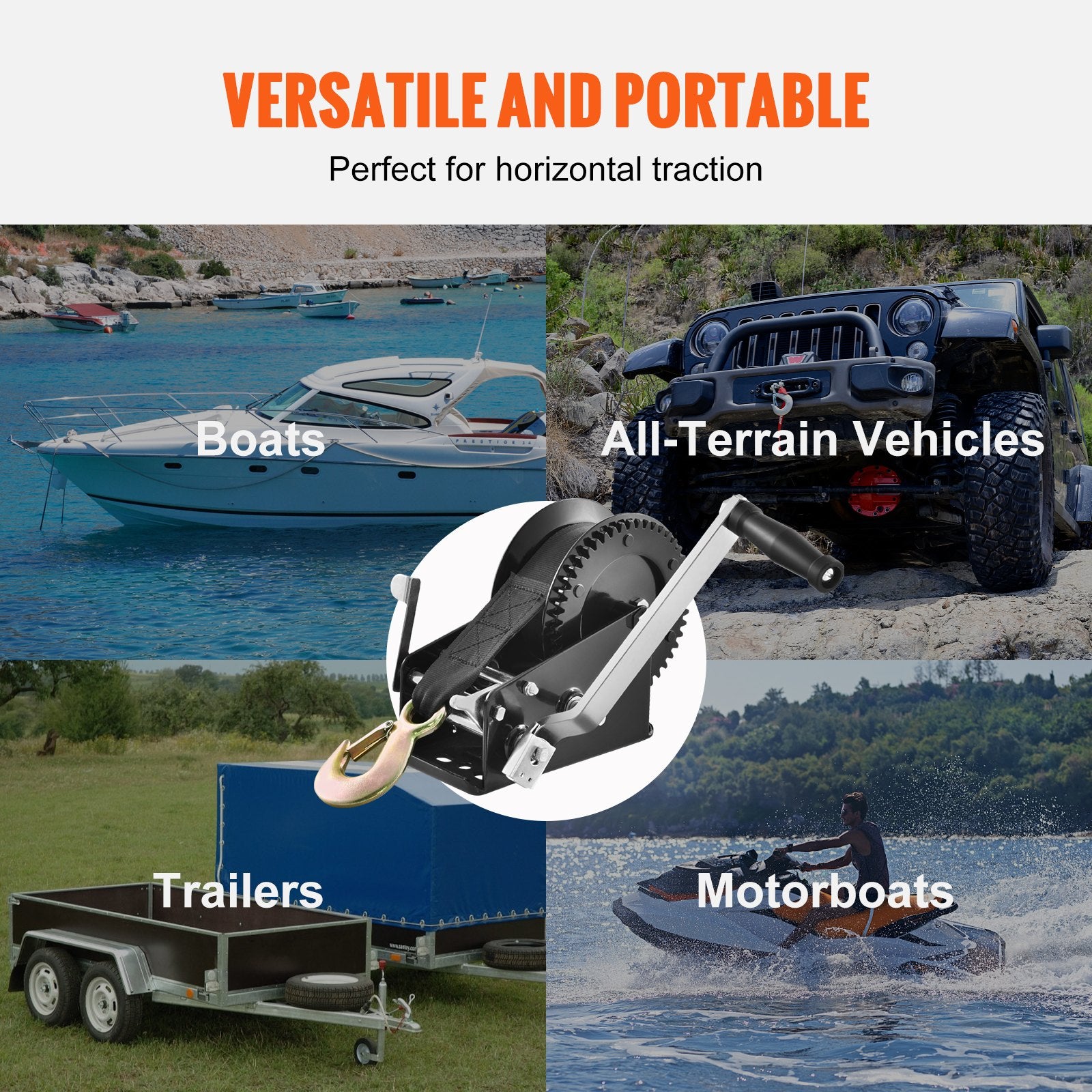 Hand Winch 1587.5kg Boat Trailer Heavy Duty Rope Crank with 10m Strap