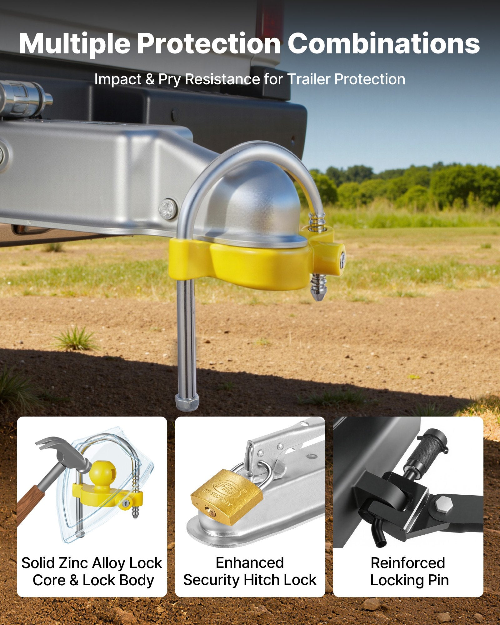 Trailer Hitch Lock Kit for 46-58.7mm Couplers, Heavy-Duty Anti-Theft with Keys