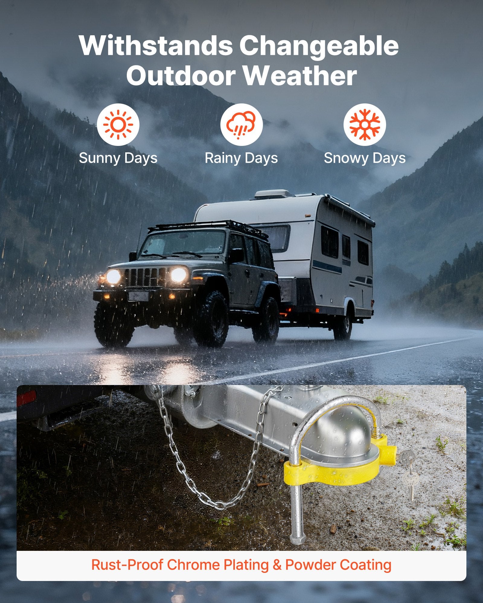 Trailer Hitch Lock Kit for 46-58.7mm Couplers, Heavy-Duty Anti-Theft with Keys