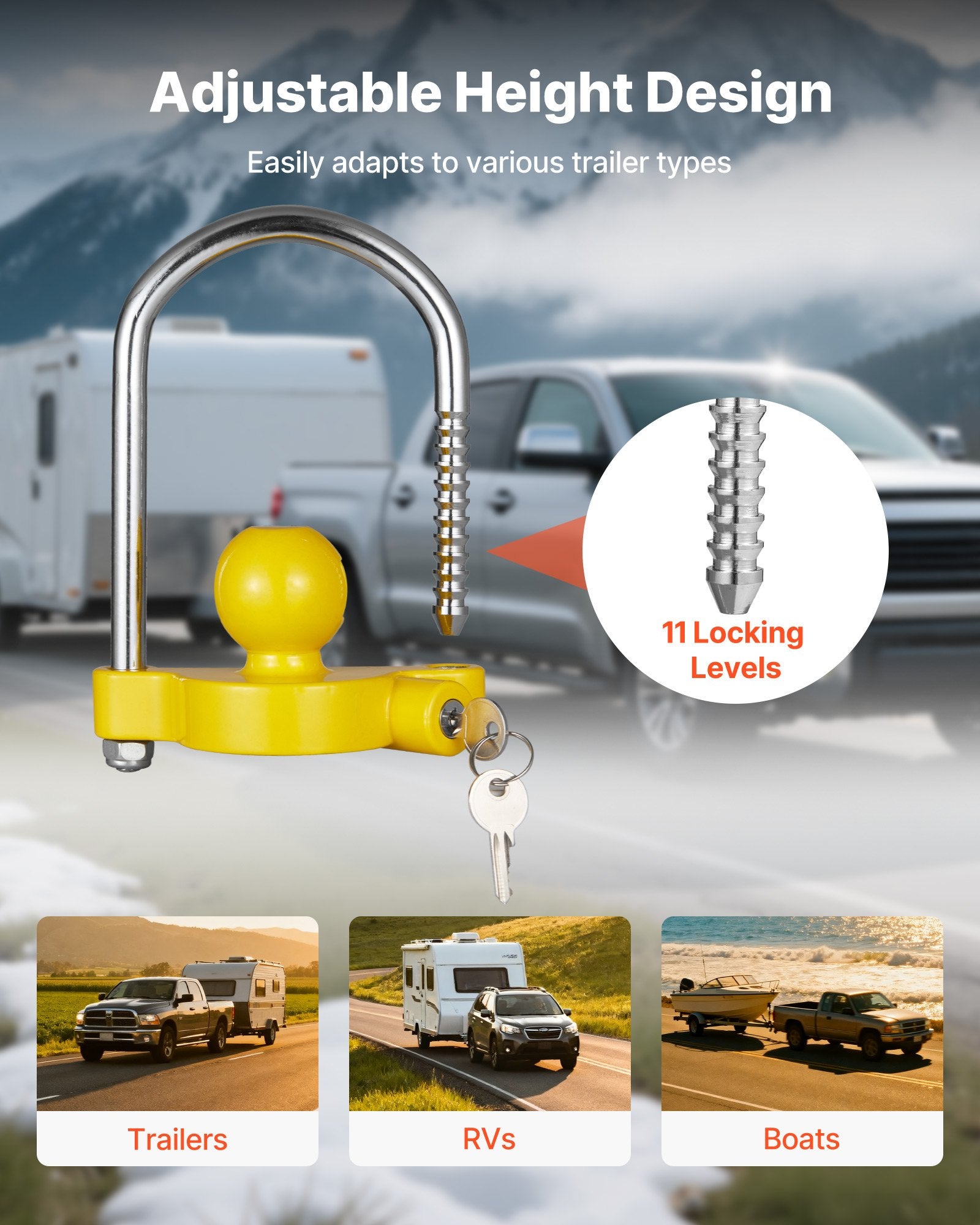 Trailer Hitch Lock Kit for 46-58.7mm Couplers, Heavy-Duty Anti-Theft with Keys