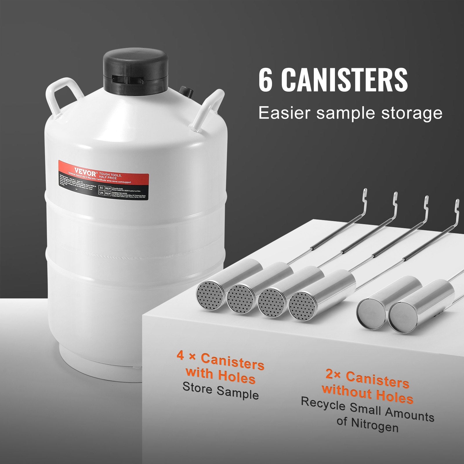 20L Liquid Nitrogen Tank Cryogenic Dewar Container with 6 Canisters