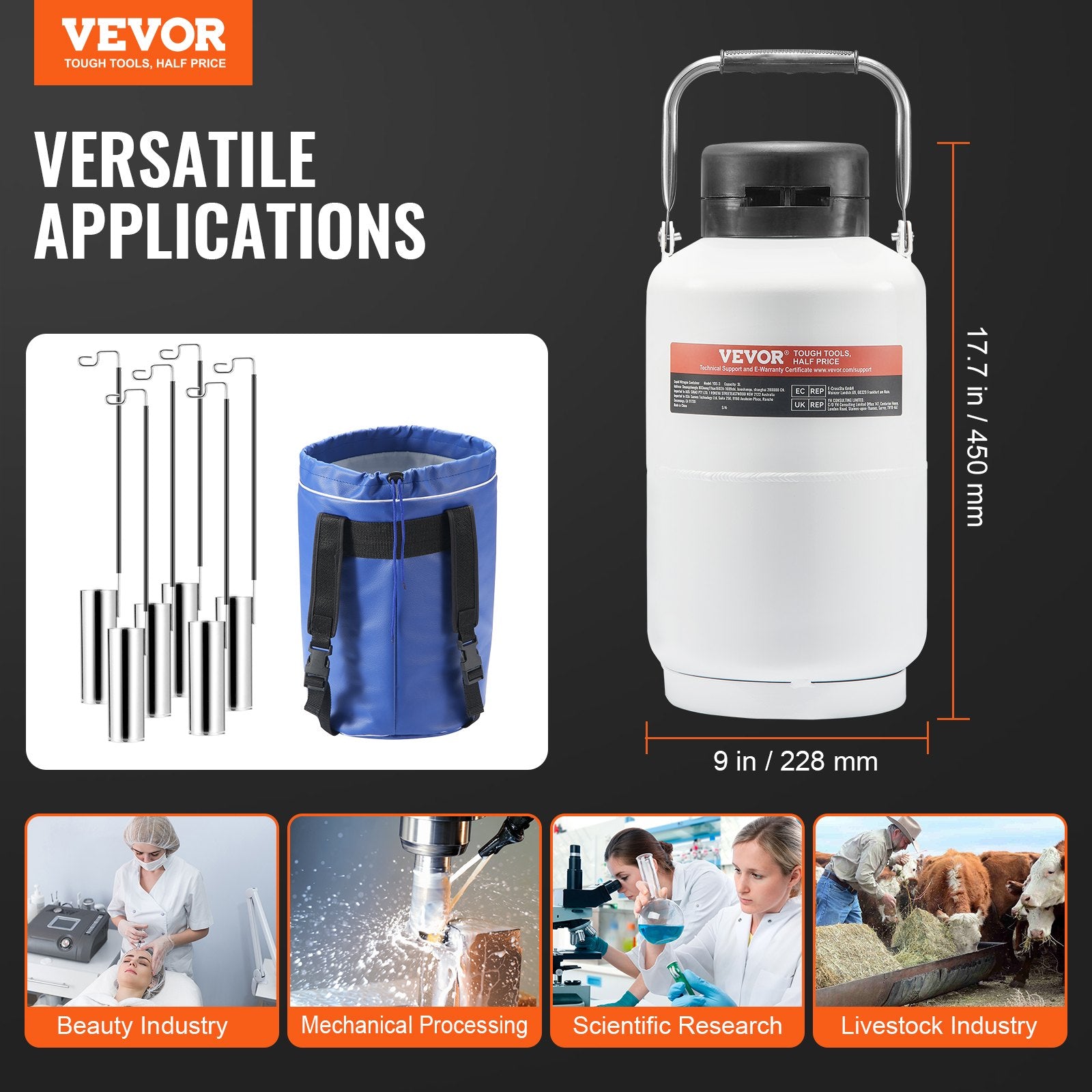 3L Liquid Nitrogen Tank Cryogenic Dewar with 6 Canisters