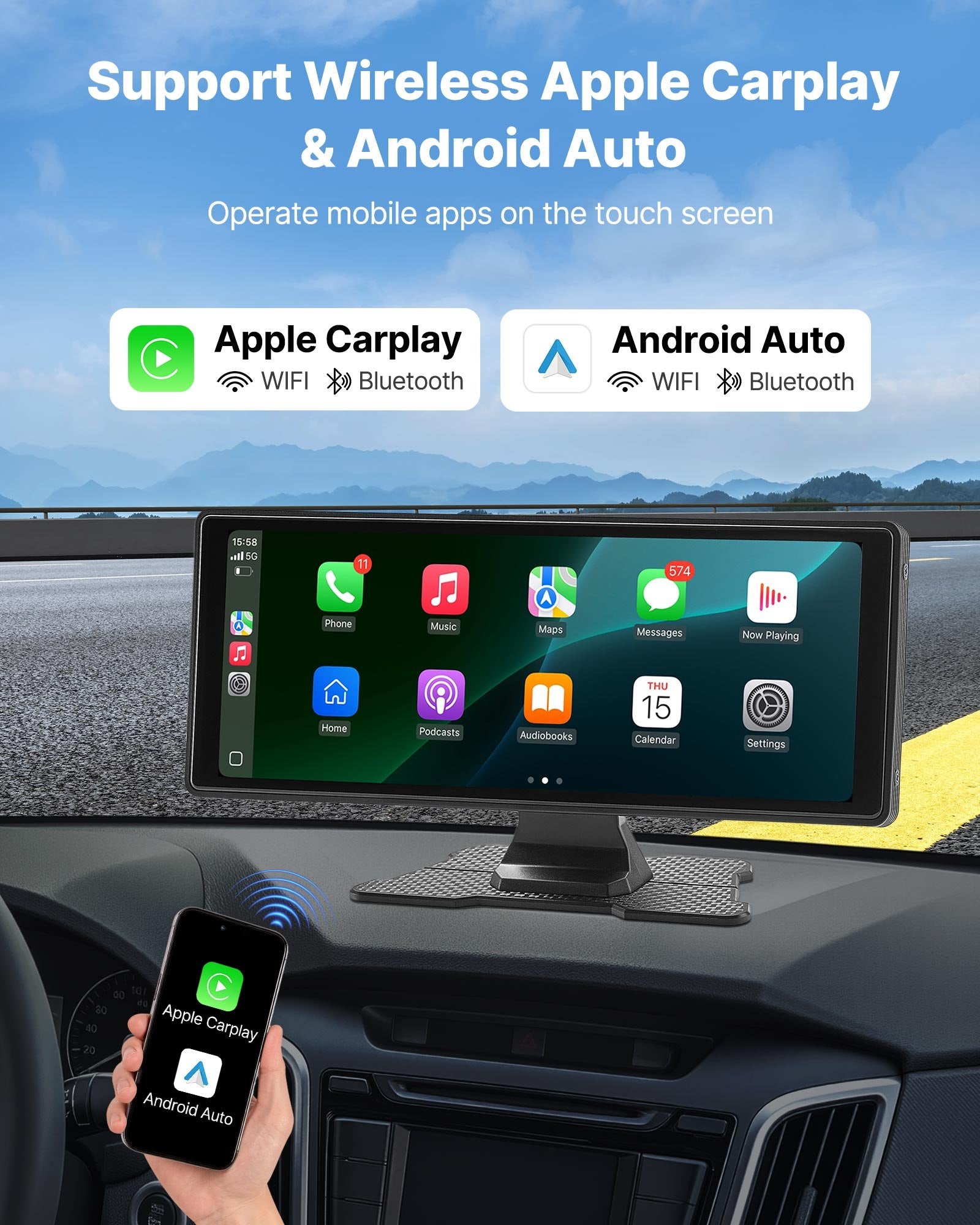 Wireless Car Stereo 254mm HD Touch Screen Apple CarPlay Android Auto Bluetooth