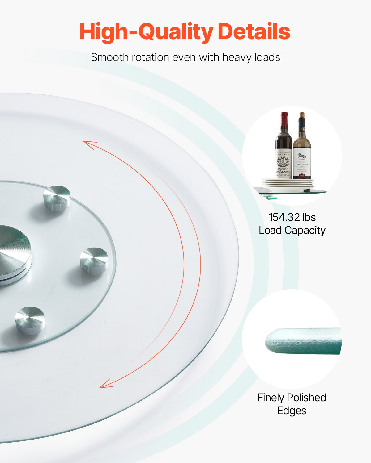 76.8cm Glass Lazy Susan Turntable 360° Rotating Tempered Table Tray