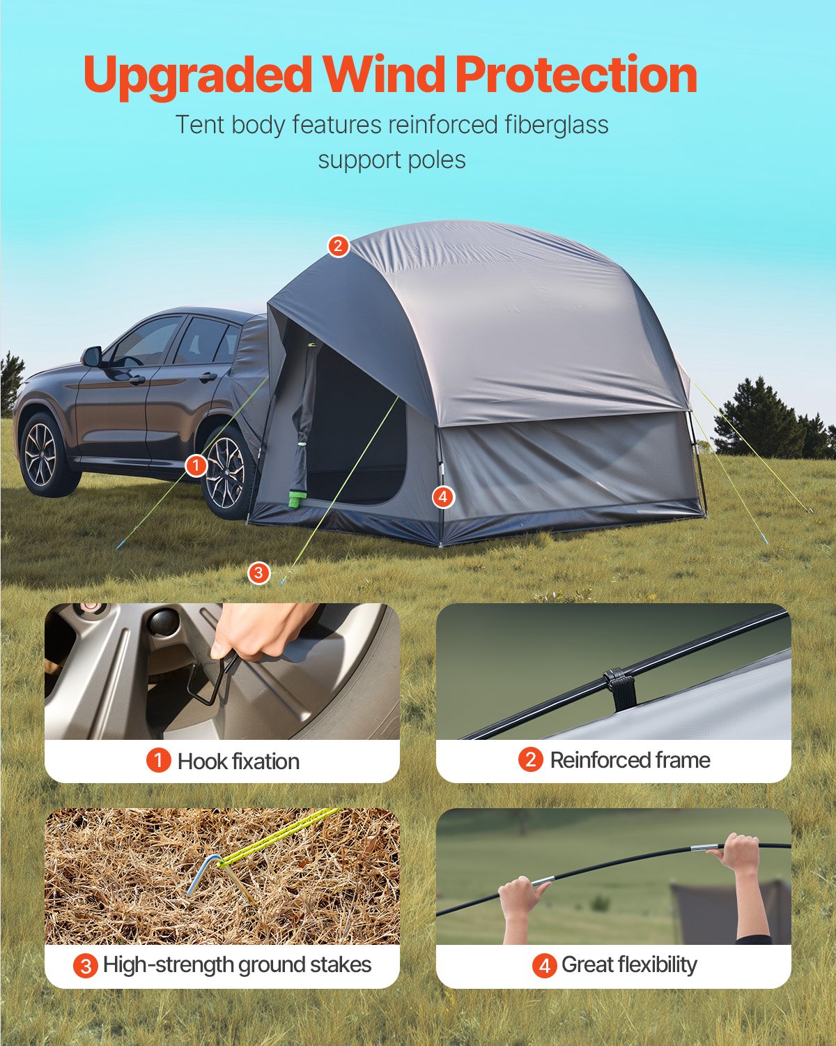 SUV Camping Tent 8FT x 8FT Waterproof PU2000mm Double Layer for 5-8 Person