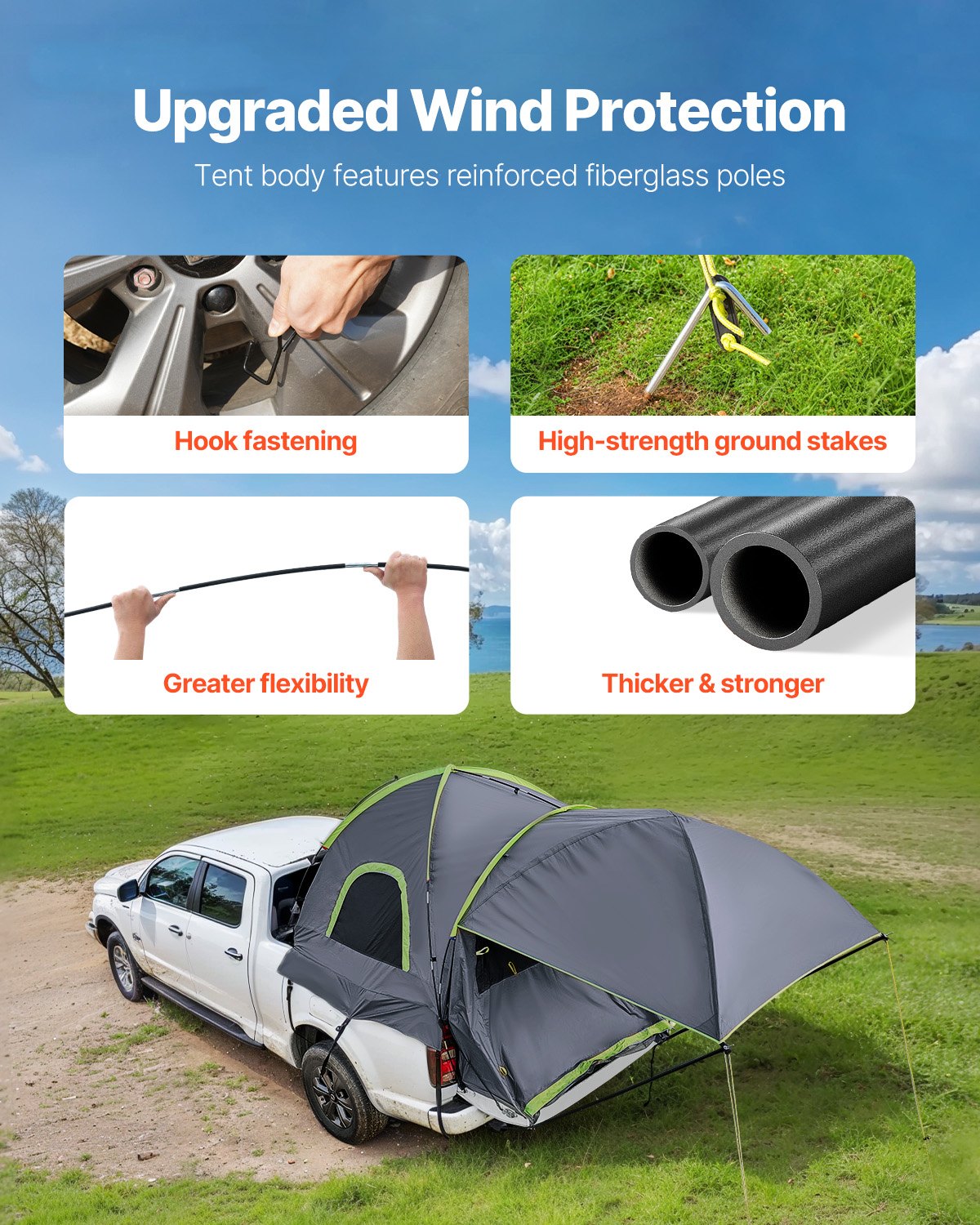 Pickup Truck Tent 5.0-5.2ft Waterproof PU2000 2-3 Person Sleeping with Awning