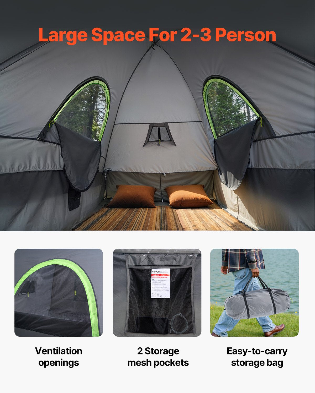 Pickup Truck Tent 8.0-8.2ft Waterproof PU2000 2-3 Person Sleeping with Awning
