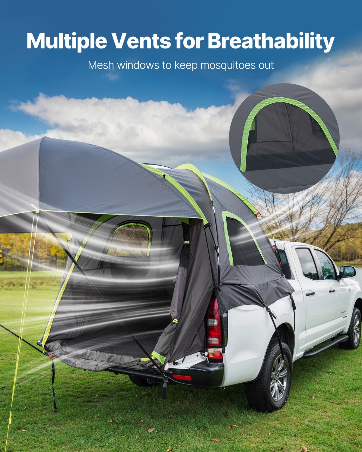 Pickup Truck Tent 8.0-8.2ft Waterproof PU2000 2-3 Person Sleeping with Awning