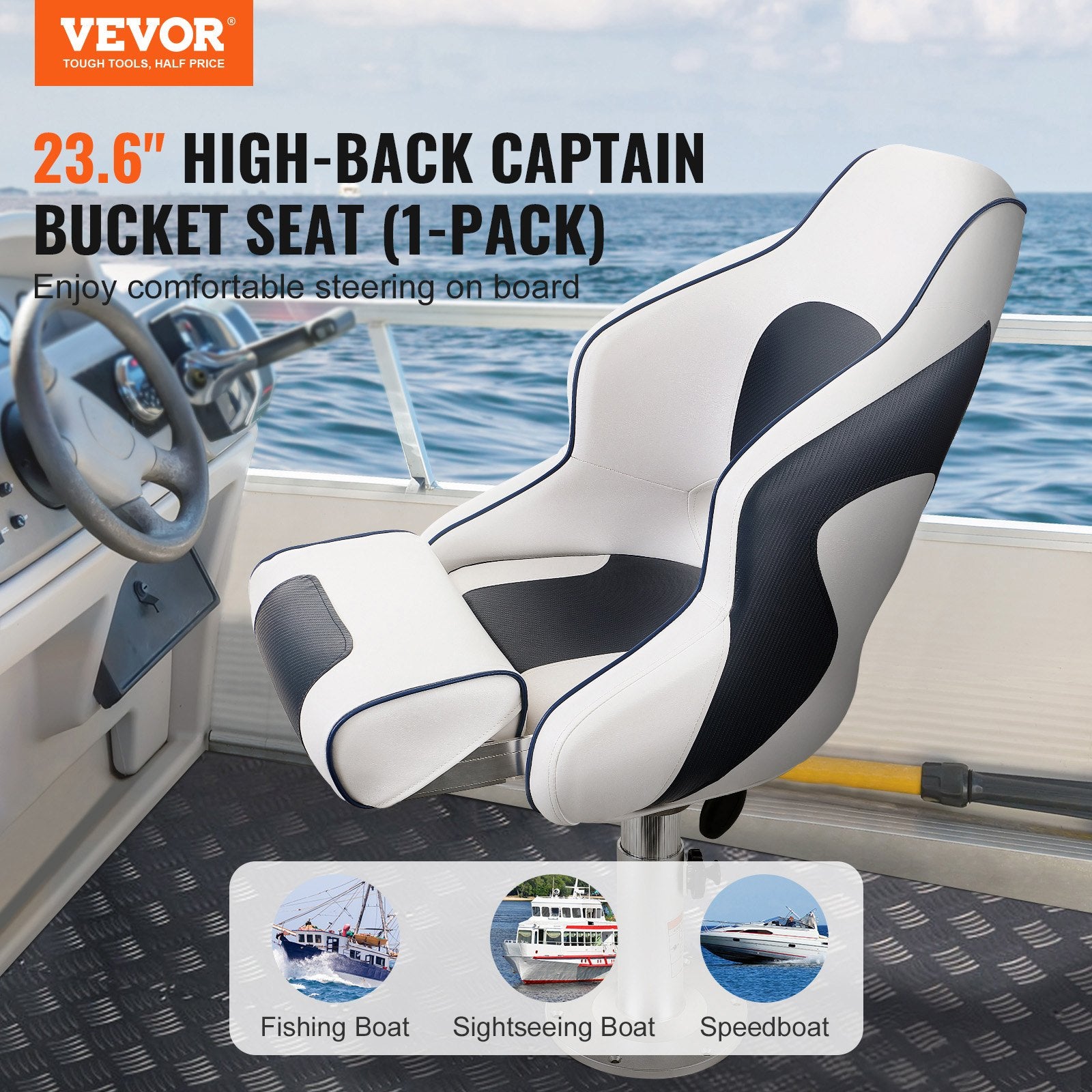 Captain Bucket Boat Seat Flip-Up Bolster with Thickened Sponge Padding