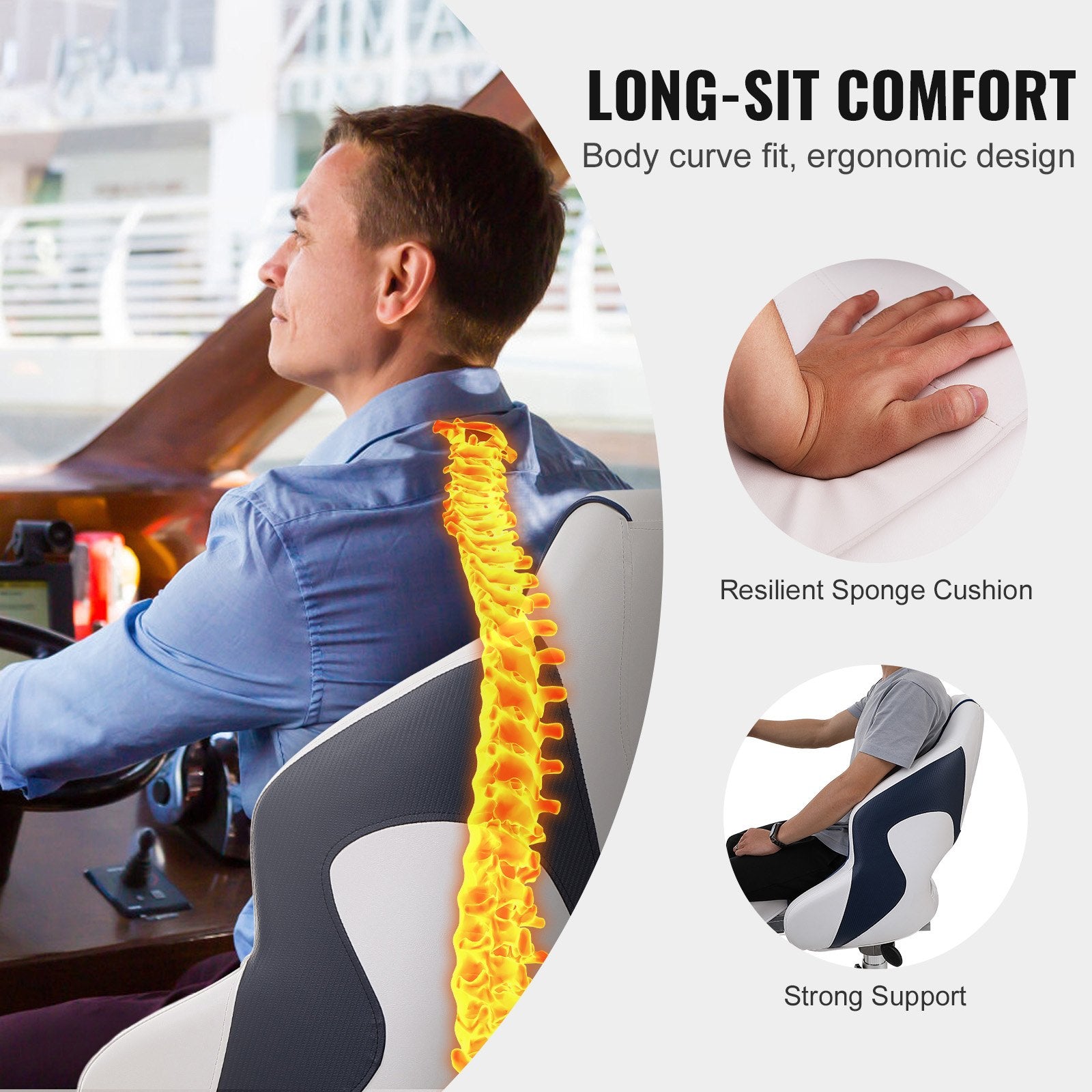Captain Bucket Boat Seat Flip-Up Bolster with Thickened Sponge Padding