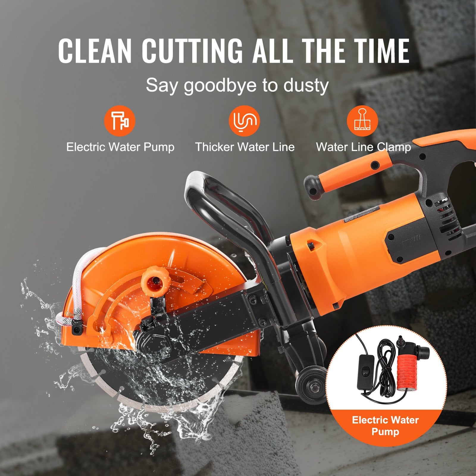 Electric Concrete Saw 9 in 2000W Circular Cutter 3.5 in Depth Wet/Dry