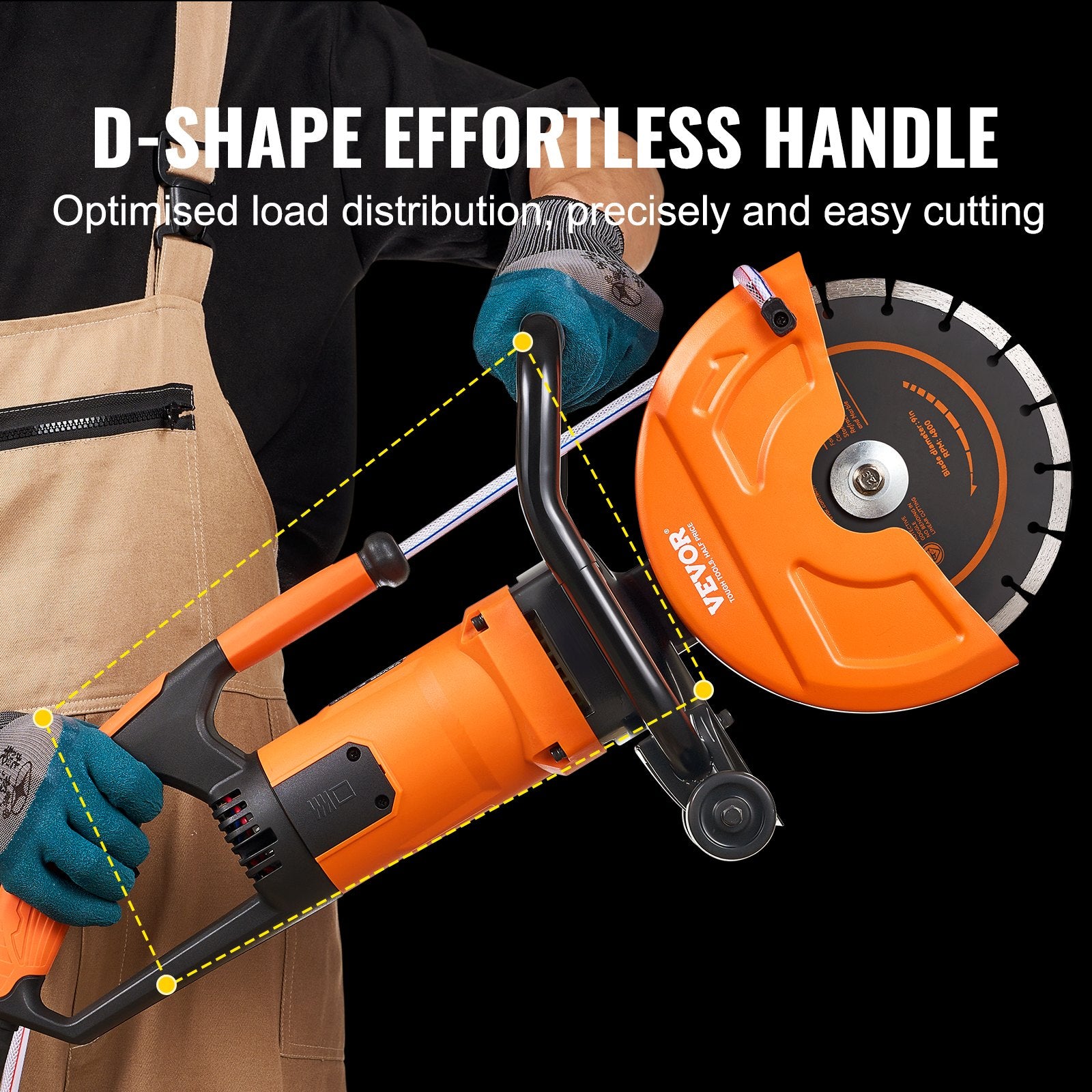 Electric Concrete Saw 9 in 2000W Circular Cutter 3.5 in Depth Wet/Dry