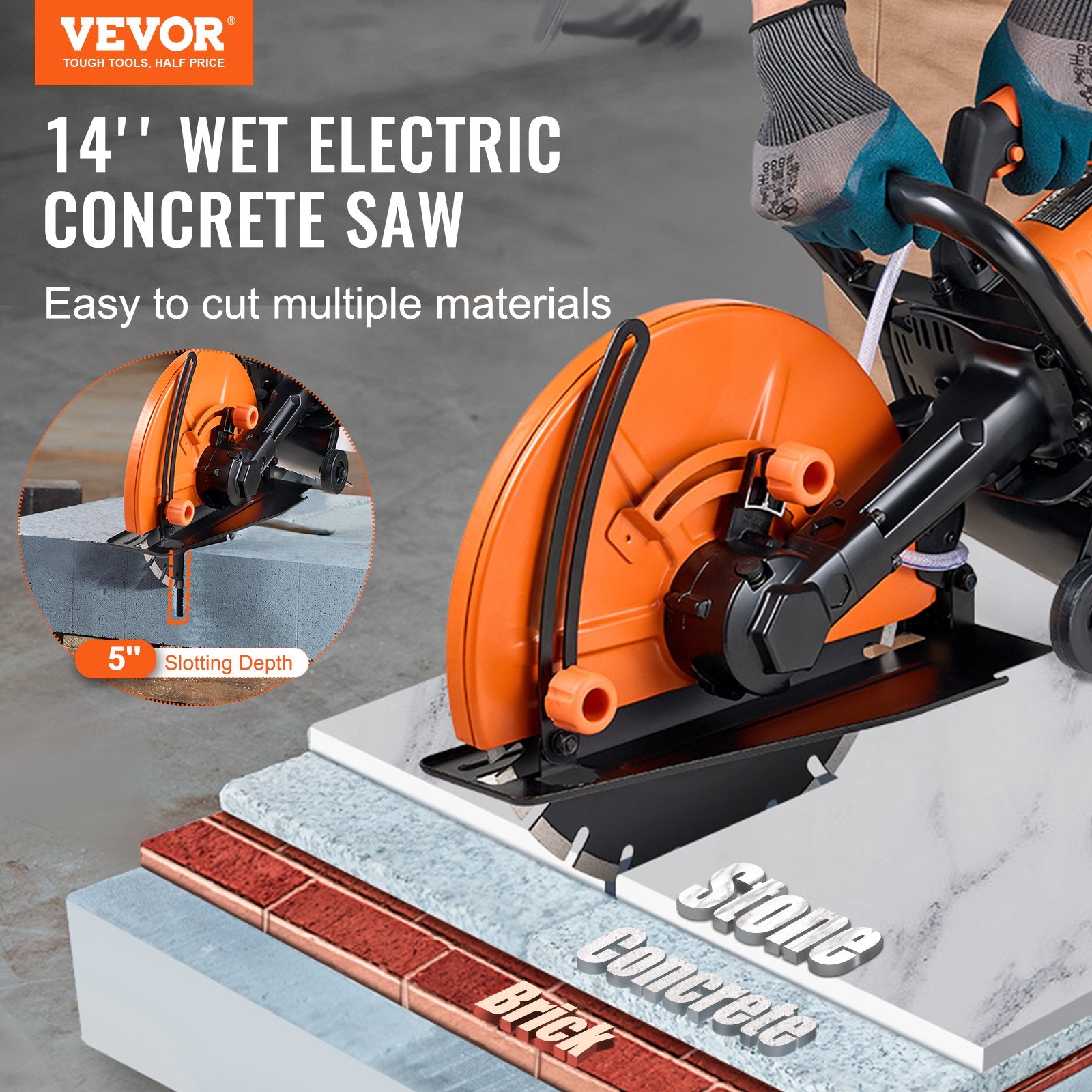 Electric Concrete Saw 12in 1800W Circular Cutter 4.5in Depth Wet Stone Brick